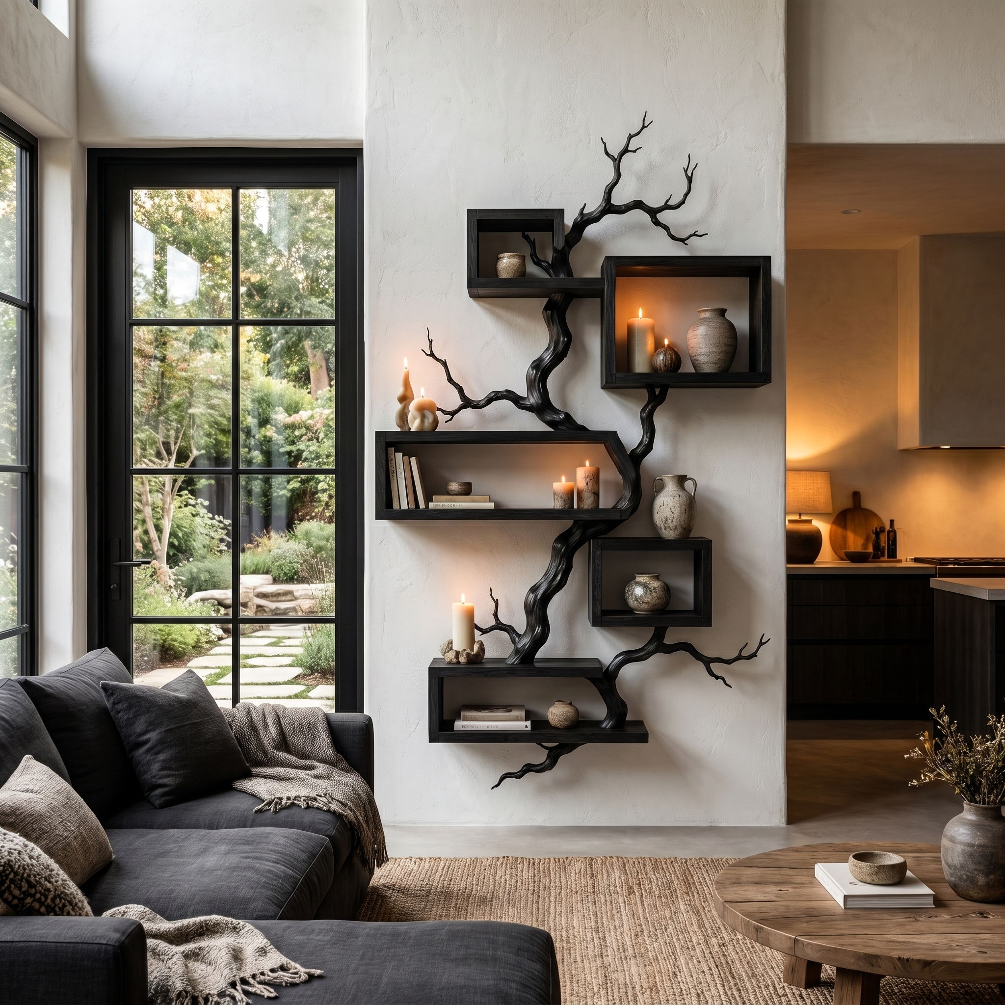 Organic Sculptural Floating Shelf With Tree Branch Design For Living Room SINLHAFL561