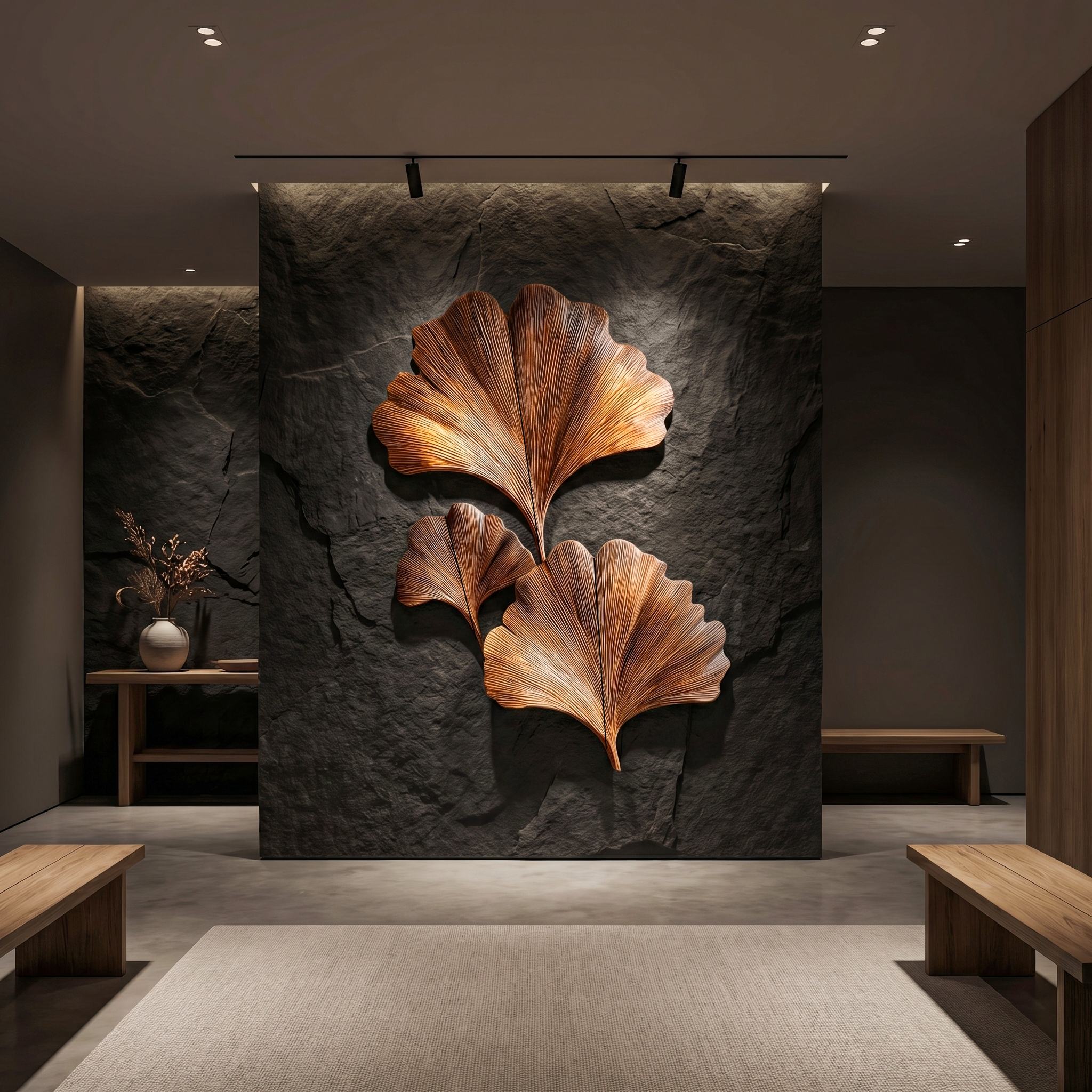 Sculptural Ginkgo Leaf Wall Art For Living Room SINLHAWD066