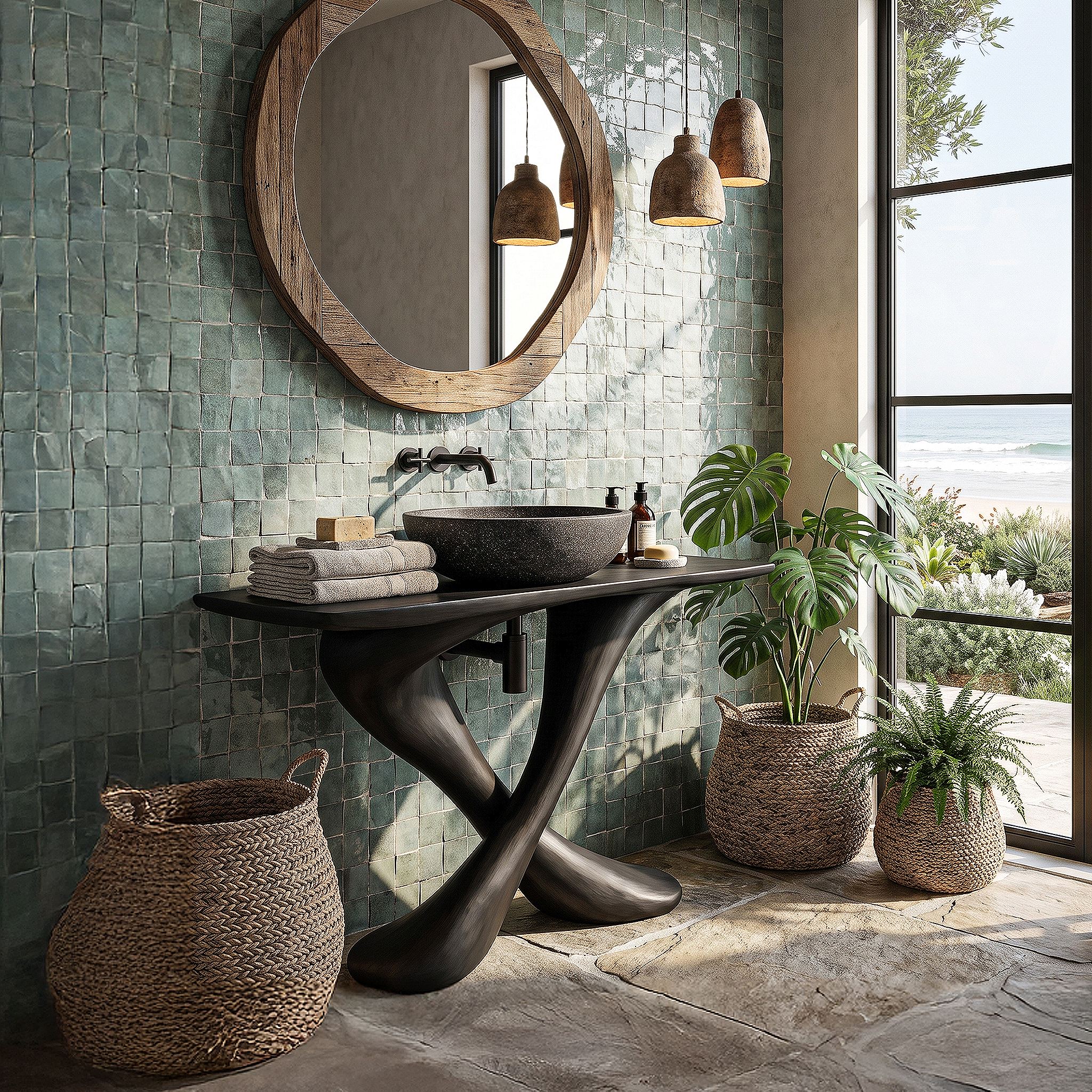 Organic Bathroom Vanity With Sculptural Tree Trunk Base For Bathroom SINLHABRV322