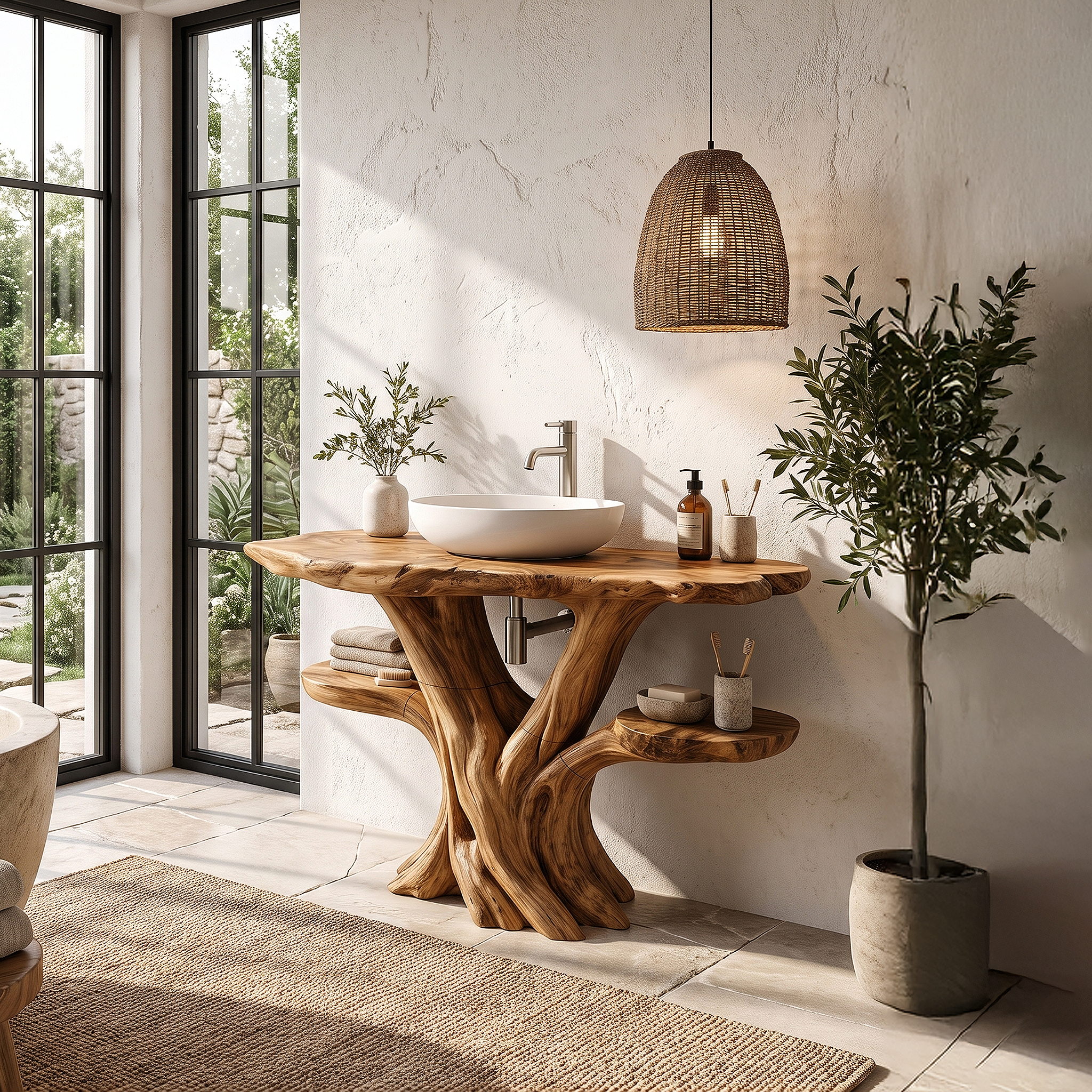 Rustic Tree Branch Bathroom Vanity Wall Mounted Sink Console SINLHABRV328