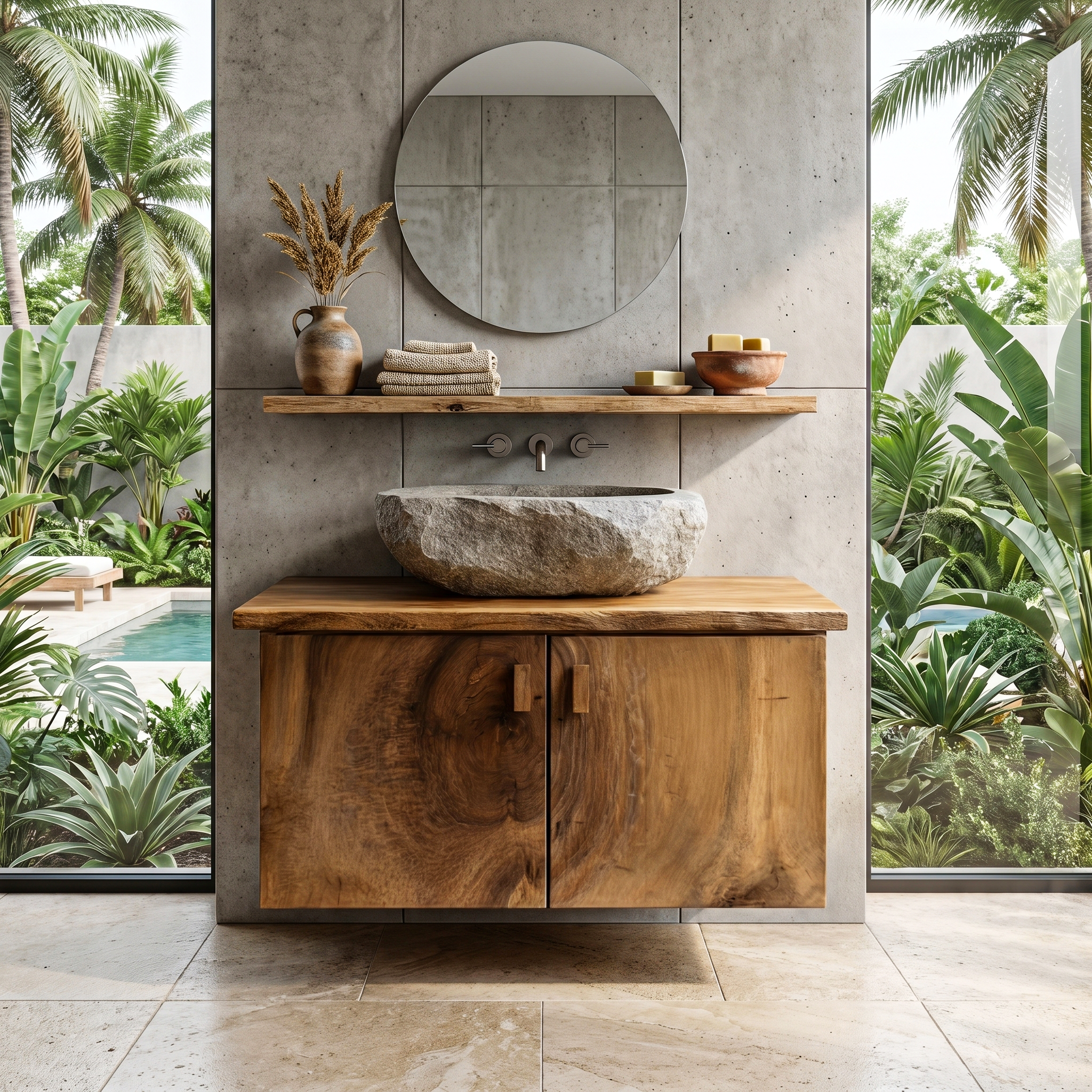 Rustic Natural Wood Bathroom Vanity For Bathroom And Powder Room SINLHABRV296