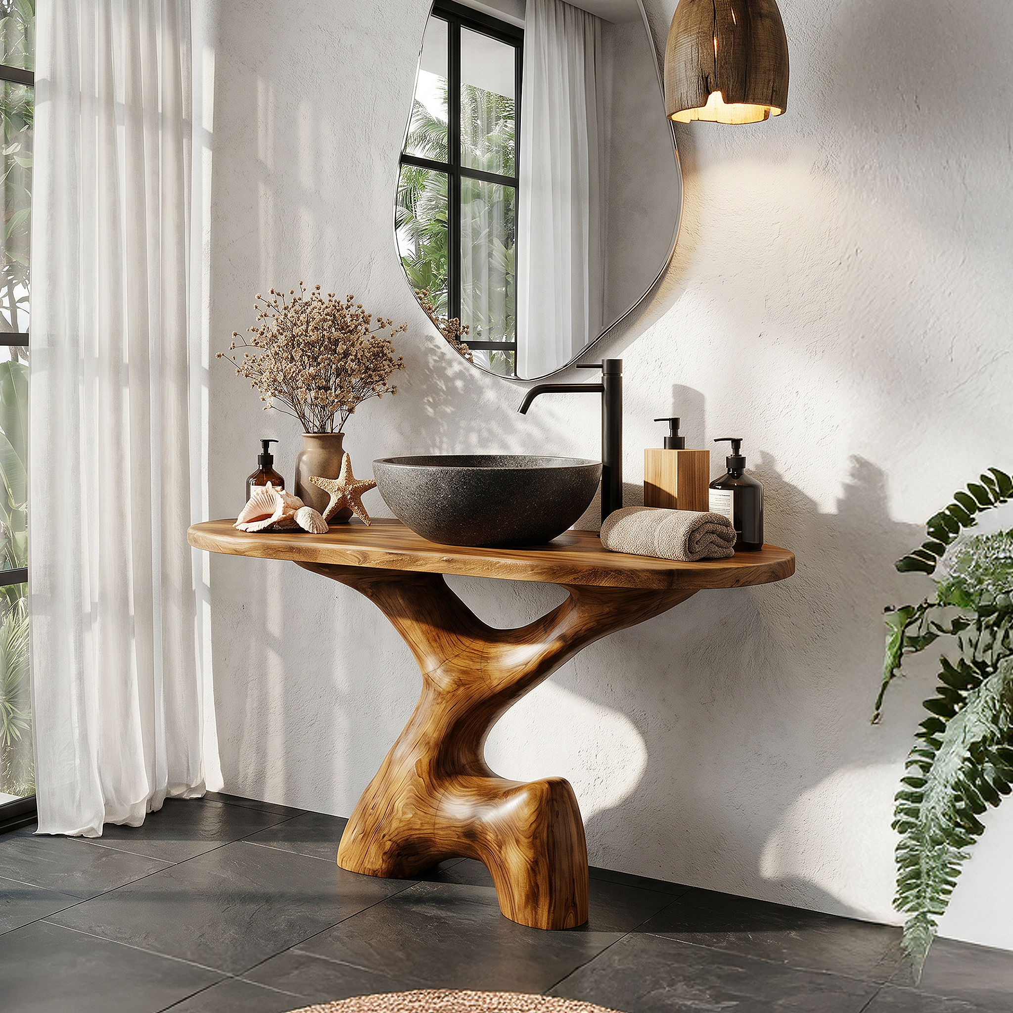 Contemporary Sculptural Bathroom Vanity Freestanding Sink Console SINLHABRV330