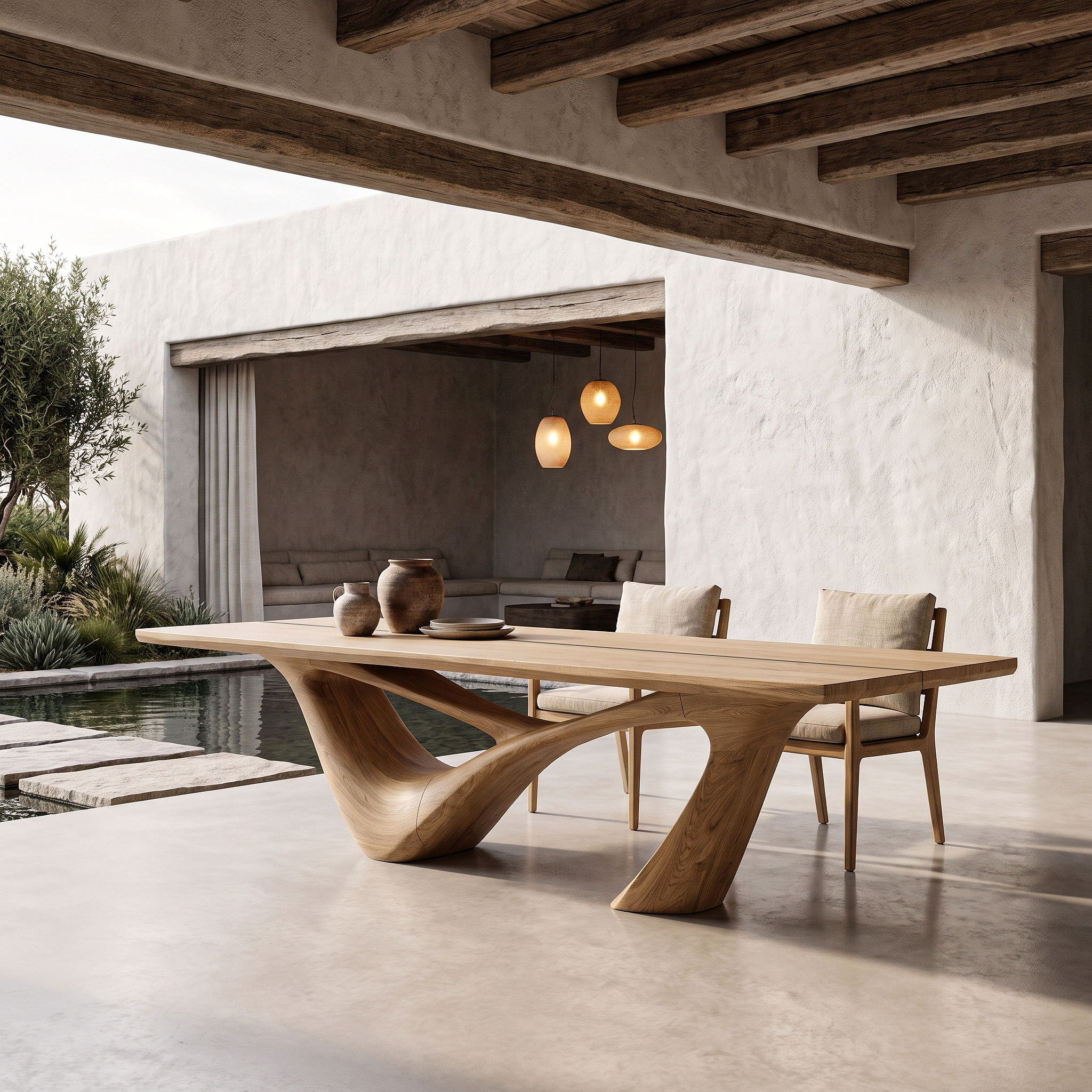 Minimalist Wing Pedestal Dining Table Solid Wood Dining Table For Dining Room SINLHADN210