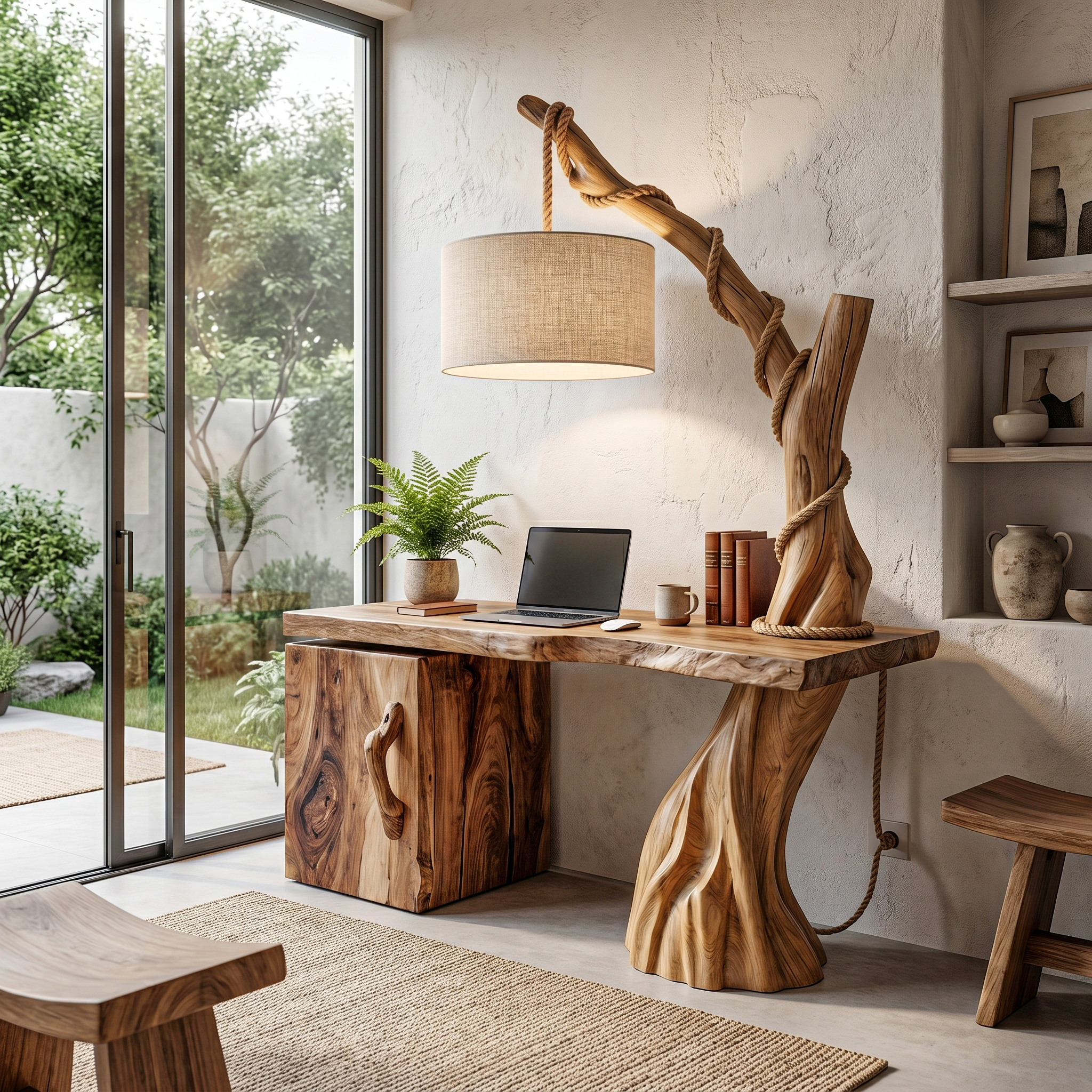Nature Inspired Executive Desk With Handcrafted Tree Form Design For Home Office SINLHADK127