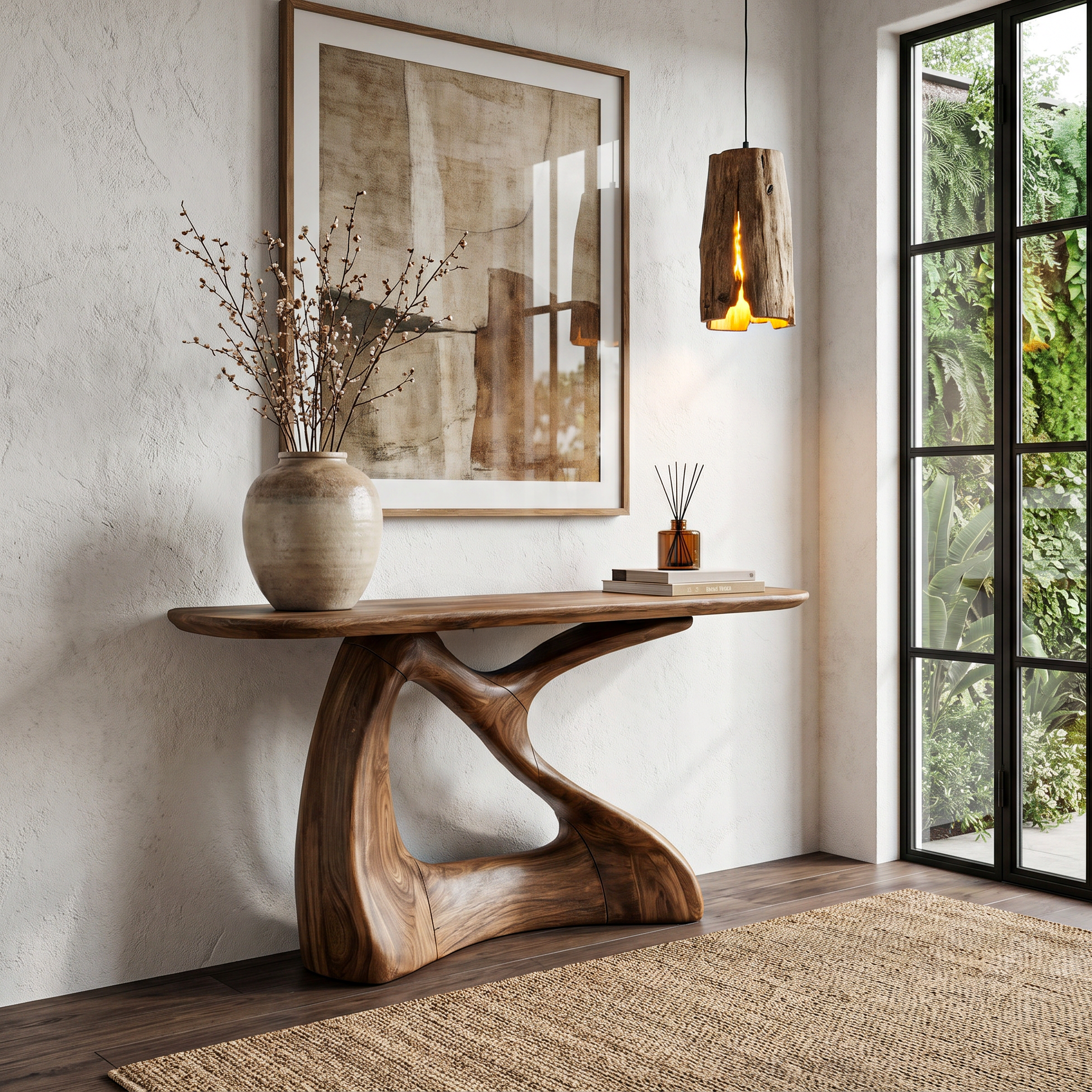 Sculptural Console Table With Twisted Wooden Base For Entryway SINLHACS581