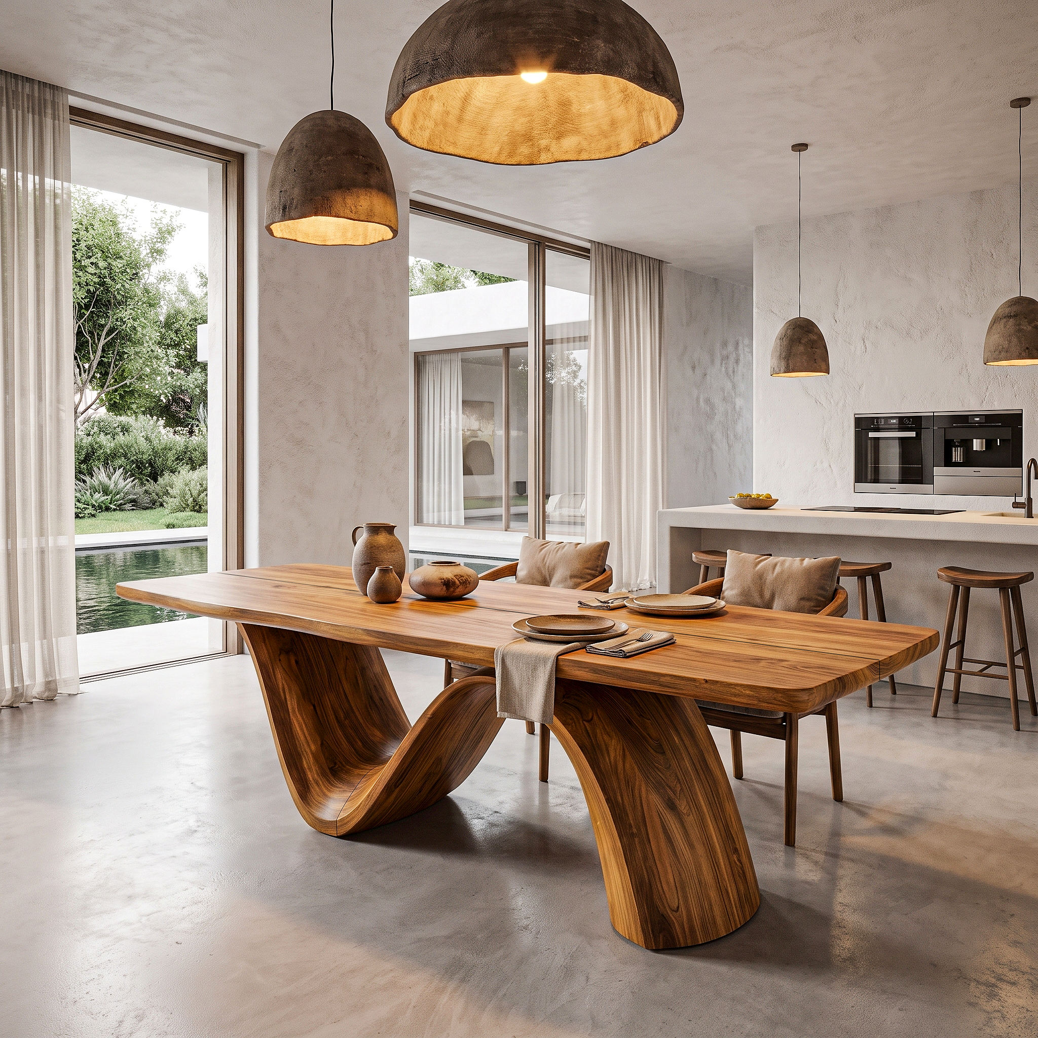 Modern Architectural Dining Table With Wing Pedestal Base For Dining Room SINLHADN211