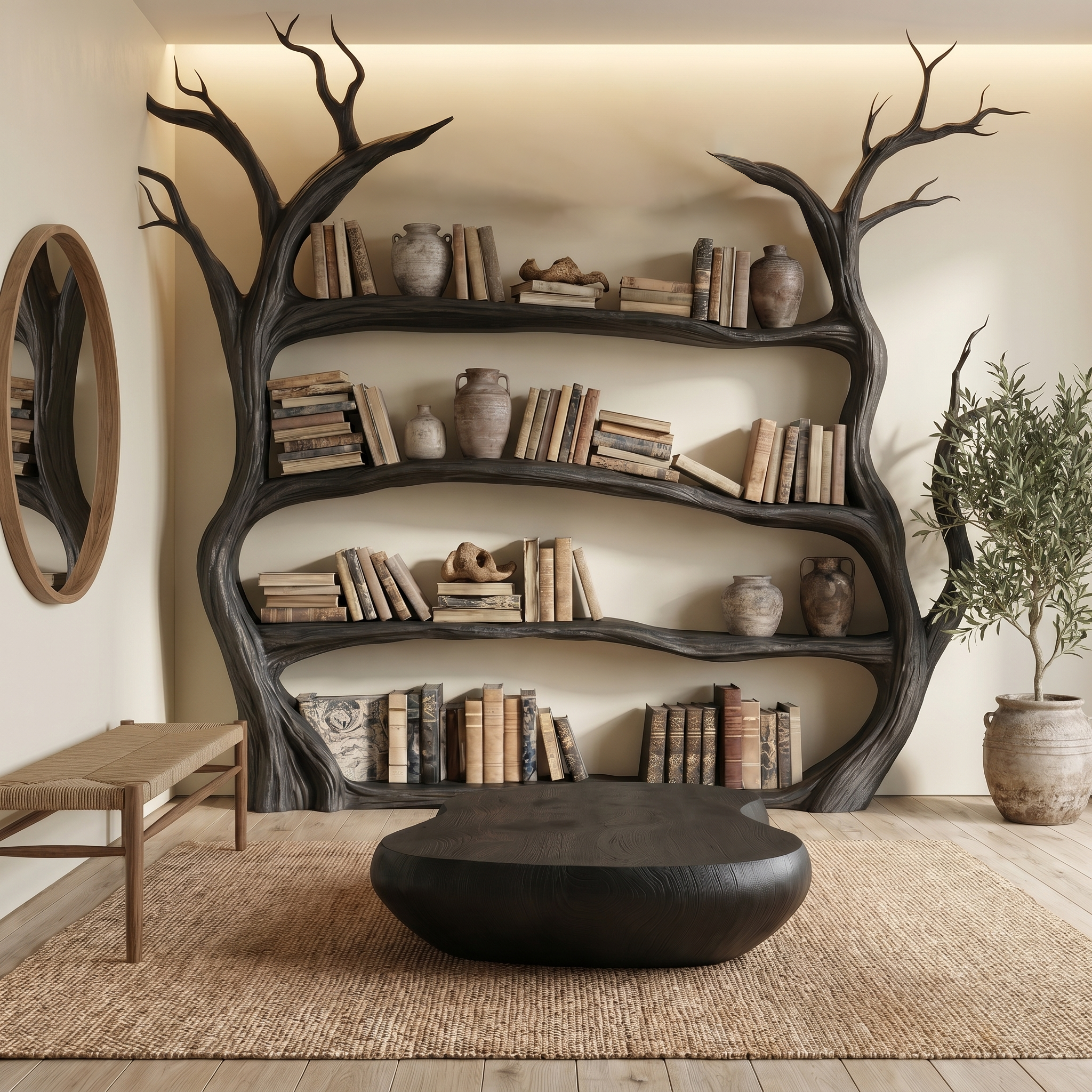 Organic Modern Tree Bookcase For Living Room And Bedroom SINLSATB735