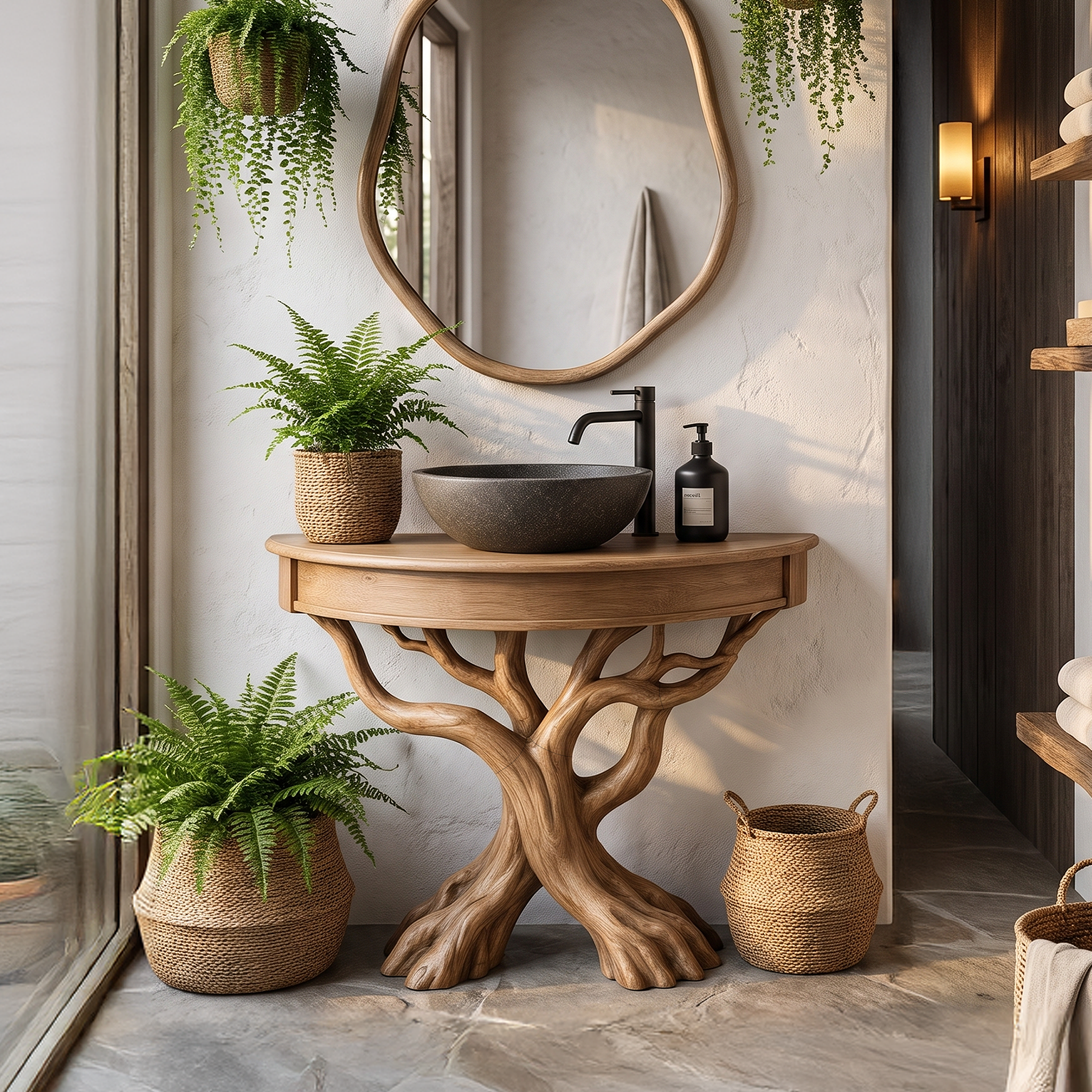 Tree Bathroom Vanity With Floating Countertop And Display Shelves For Bathroom SINLHABRV325