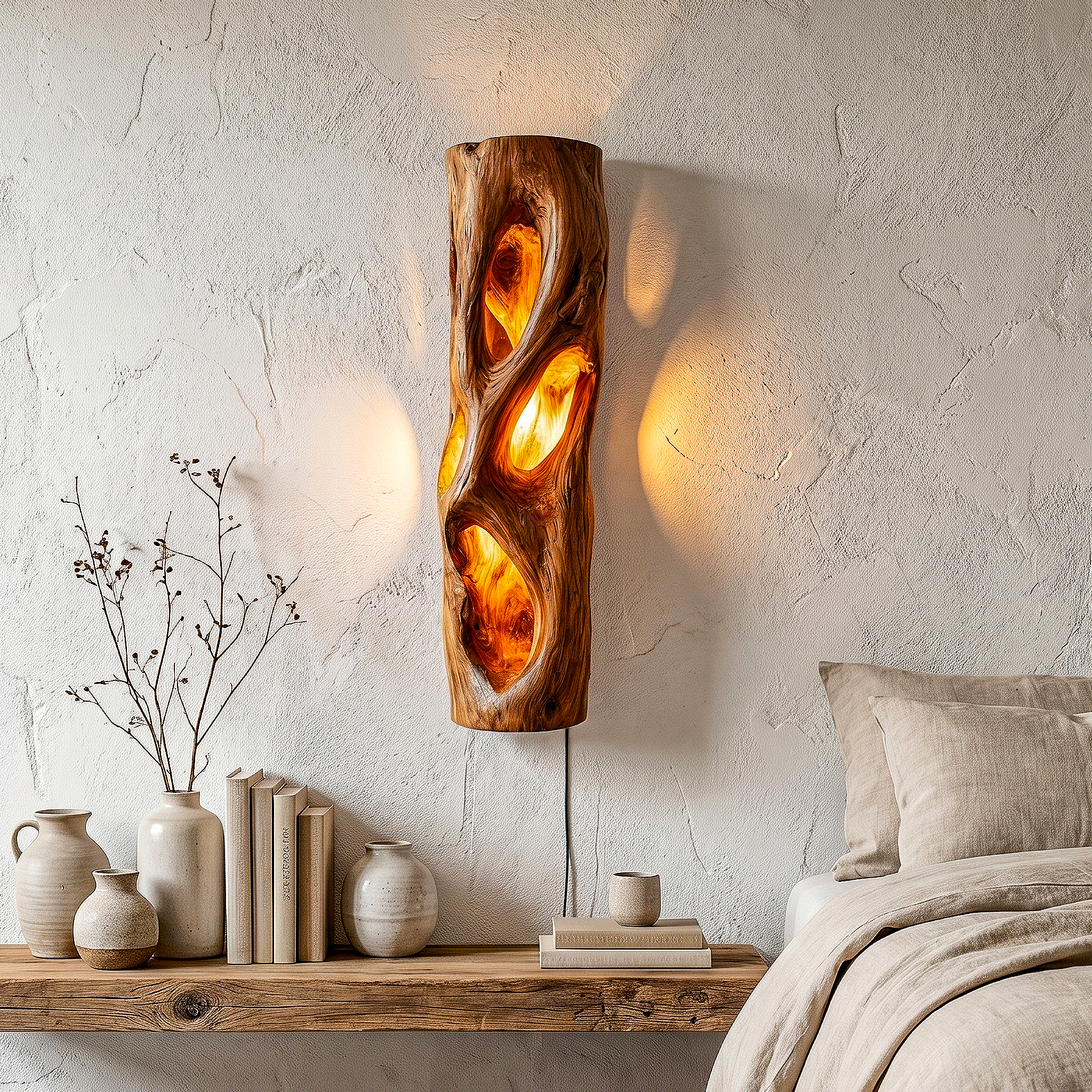 Sculptural Natural Wood Wall Sconce For Bedroom And Living Room SINLHAPL012