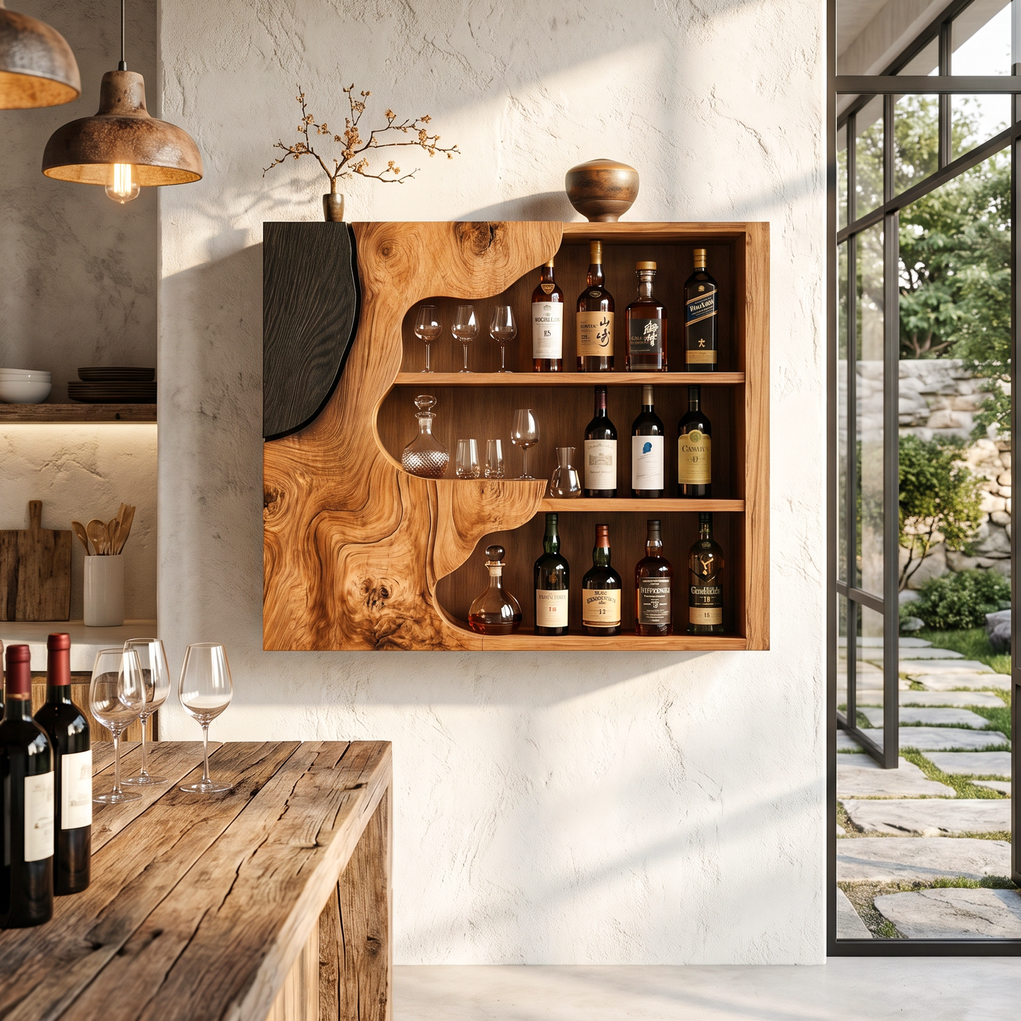 Organic Live Edge Wine Holder Wall Mounted Storage Cabinet For Home Bar SINLHAWH049