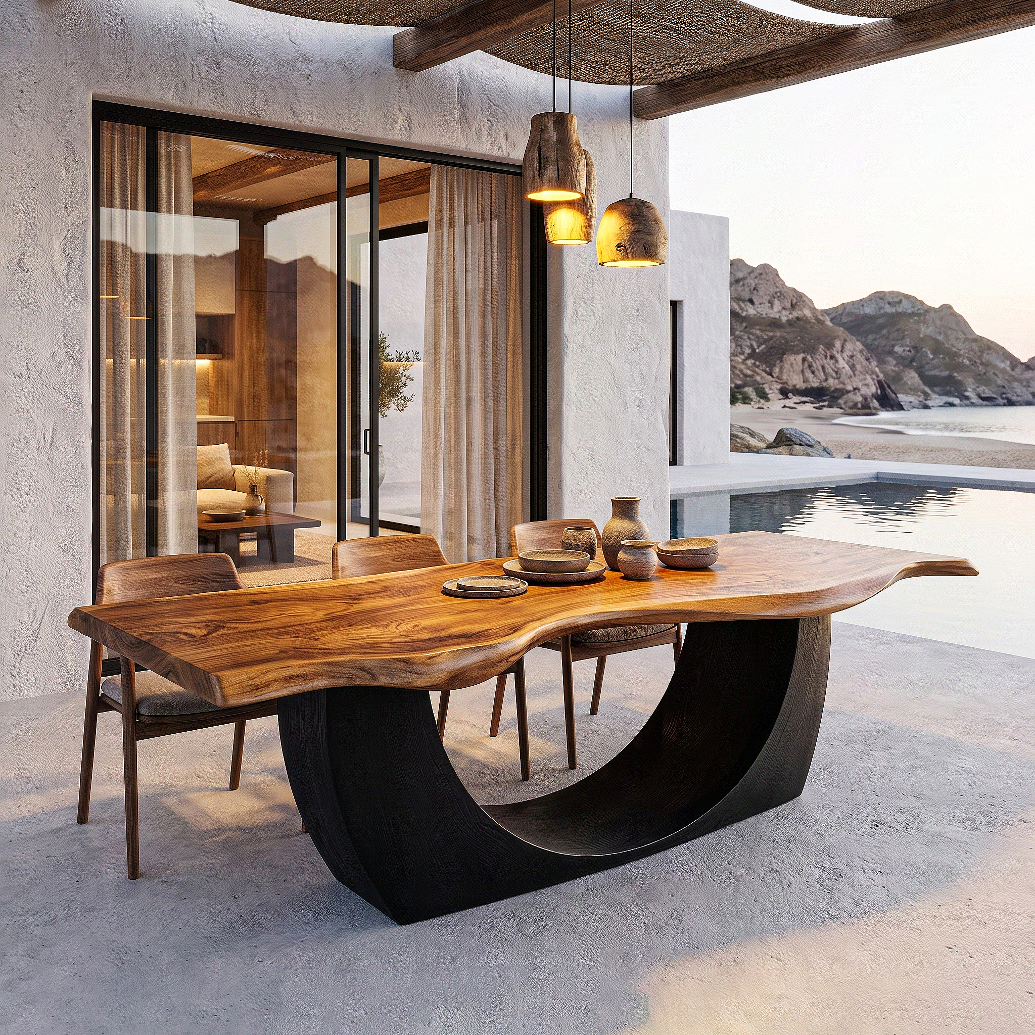 Modern Sculptural Dining Table Live Edge Wood Table For Dining Room SINLHADN205