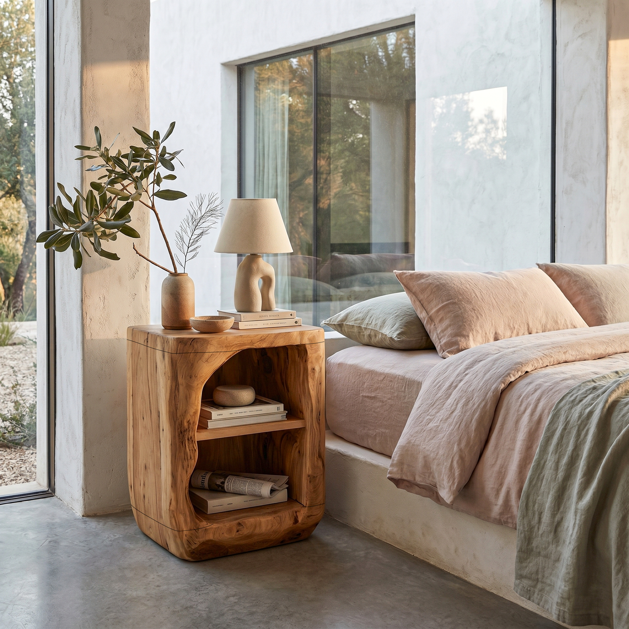 Rustic Nightstand With Open Shelf Storage For Bedroom SINLHABT261