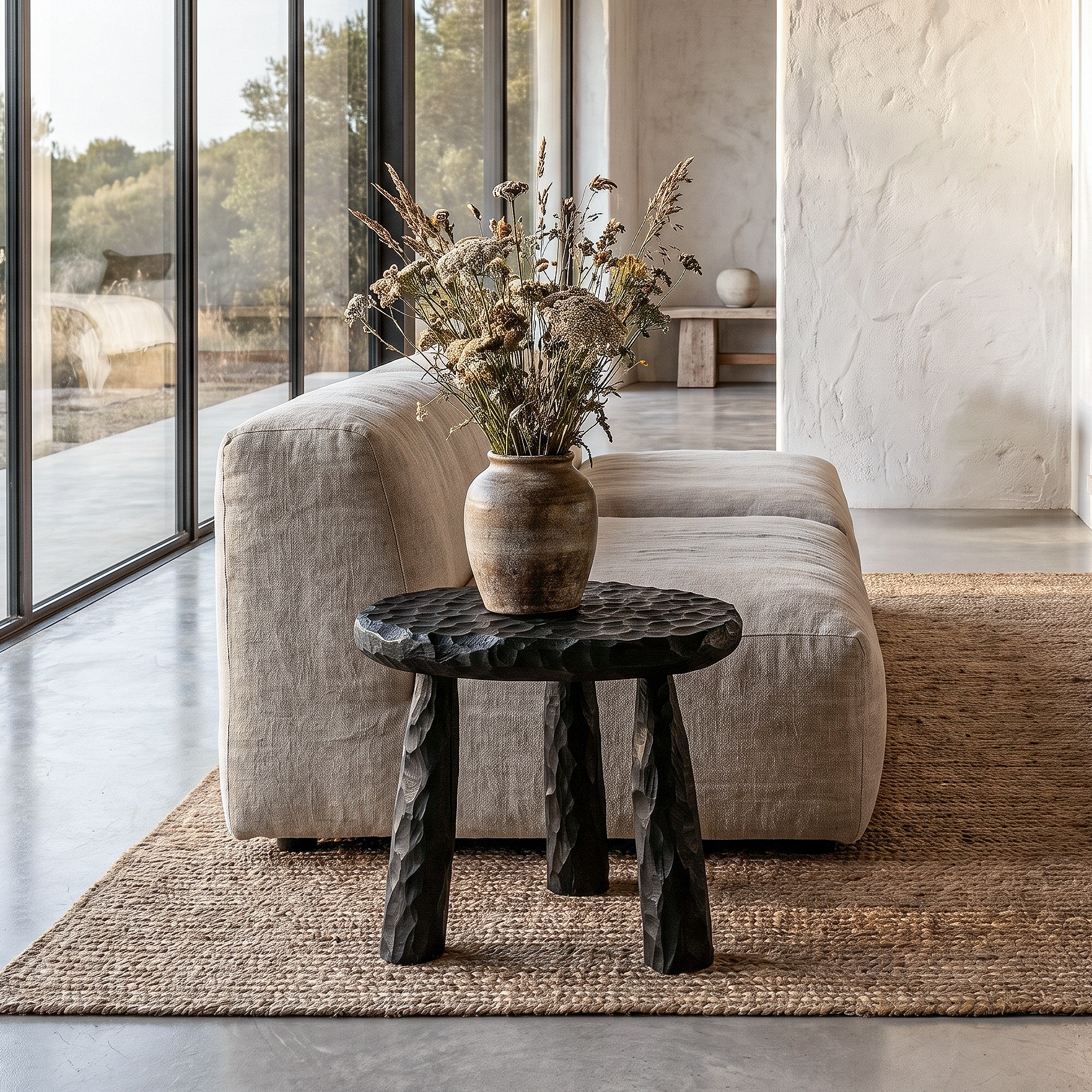 Rustic Side Table With Handcrafted Solid Wood Top And Chunky Pedestal Legs For Living Room And Bedroom SINLHABT263