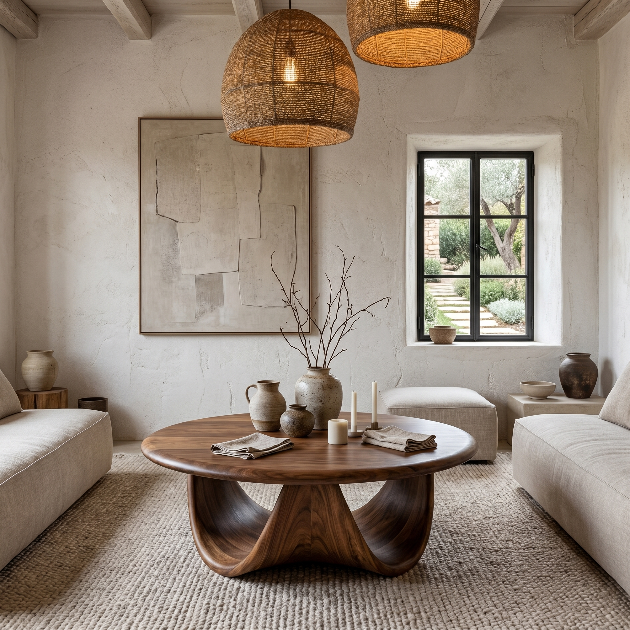 Modern Coffee Table With Sculptural Double Loop Wood Base For Living Room SINLHACF366