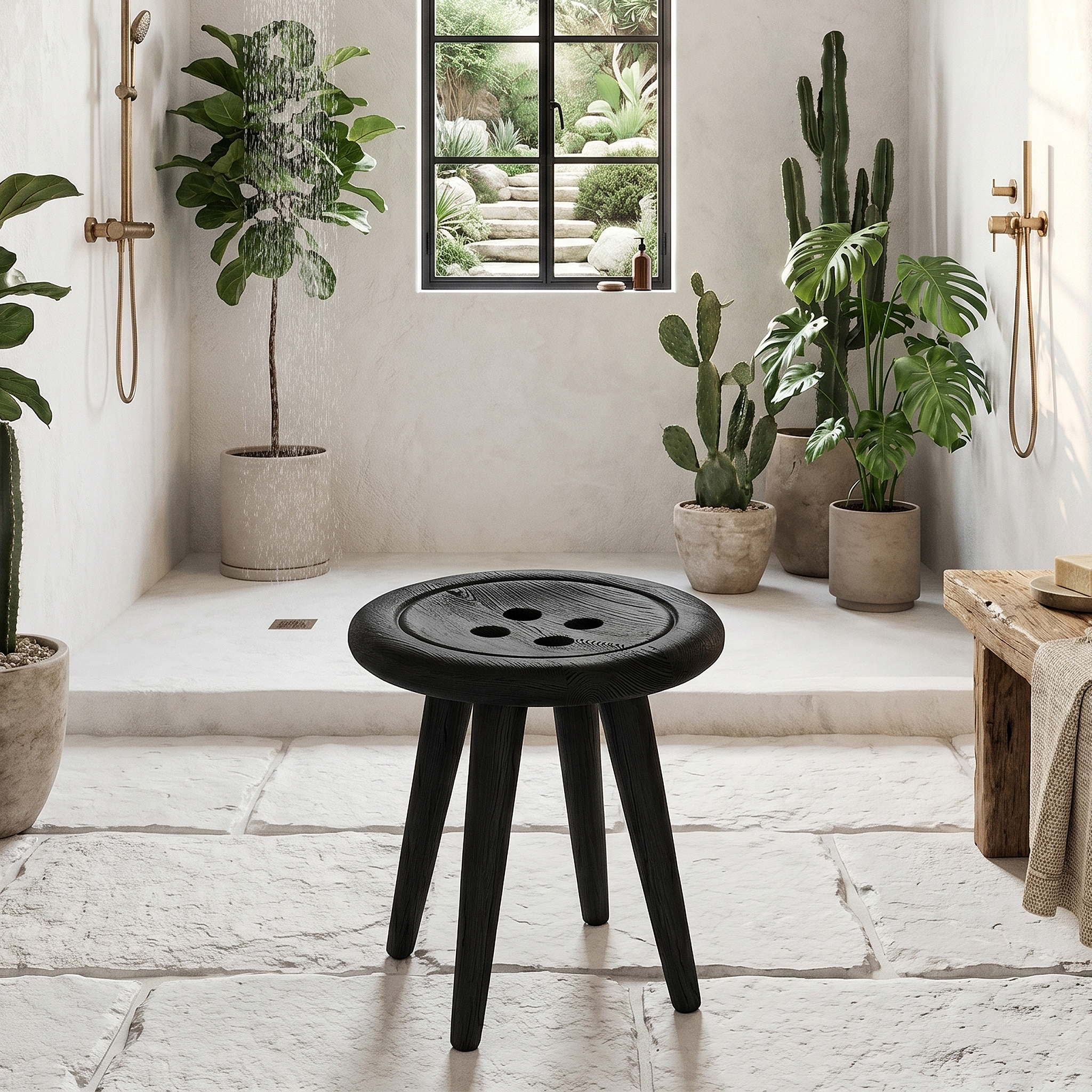 Modern Organic Shower Stool With Handcrafted Wood Design For Bathroom SINLHAWS011
