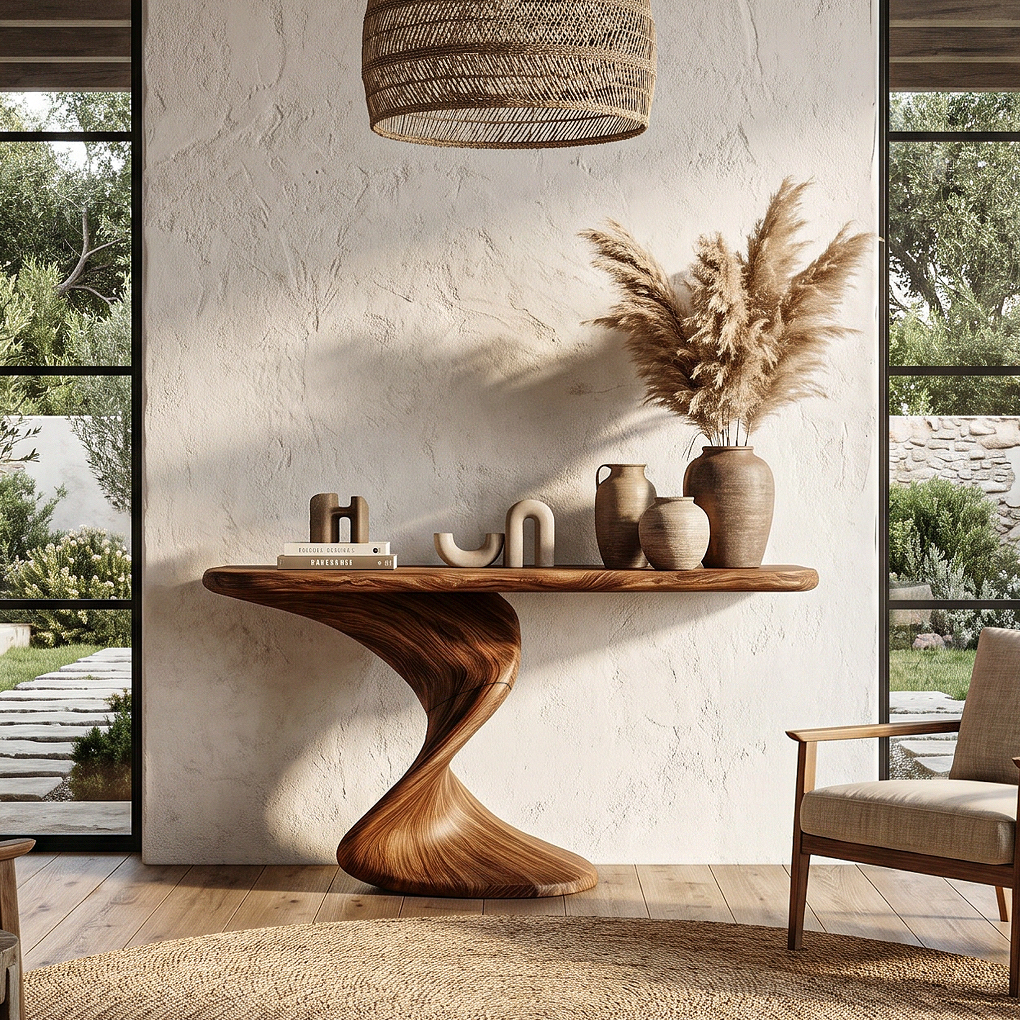 Rustic Console Table With Handcrafted Twisted Wood Base For Entryway And Living Room SINLHACS606