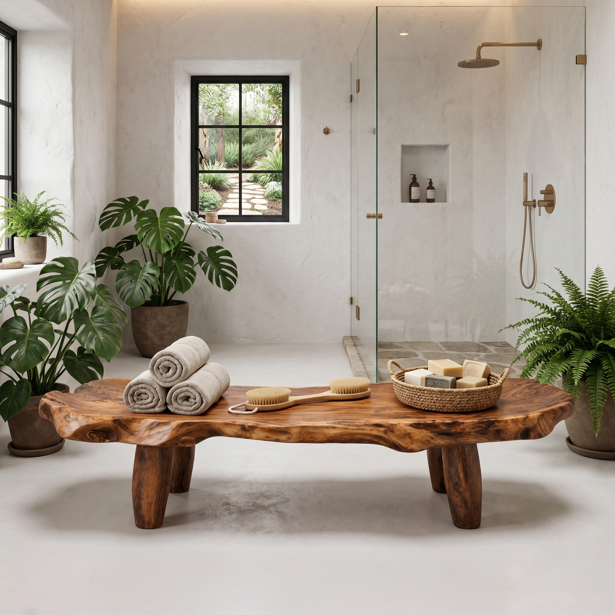Organic Live Edge Shower Bench For Bathroom SINLHARS123
