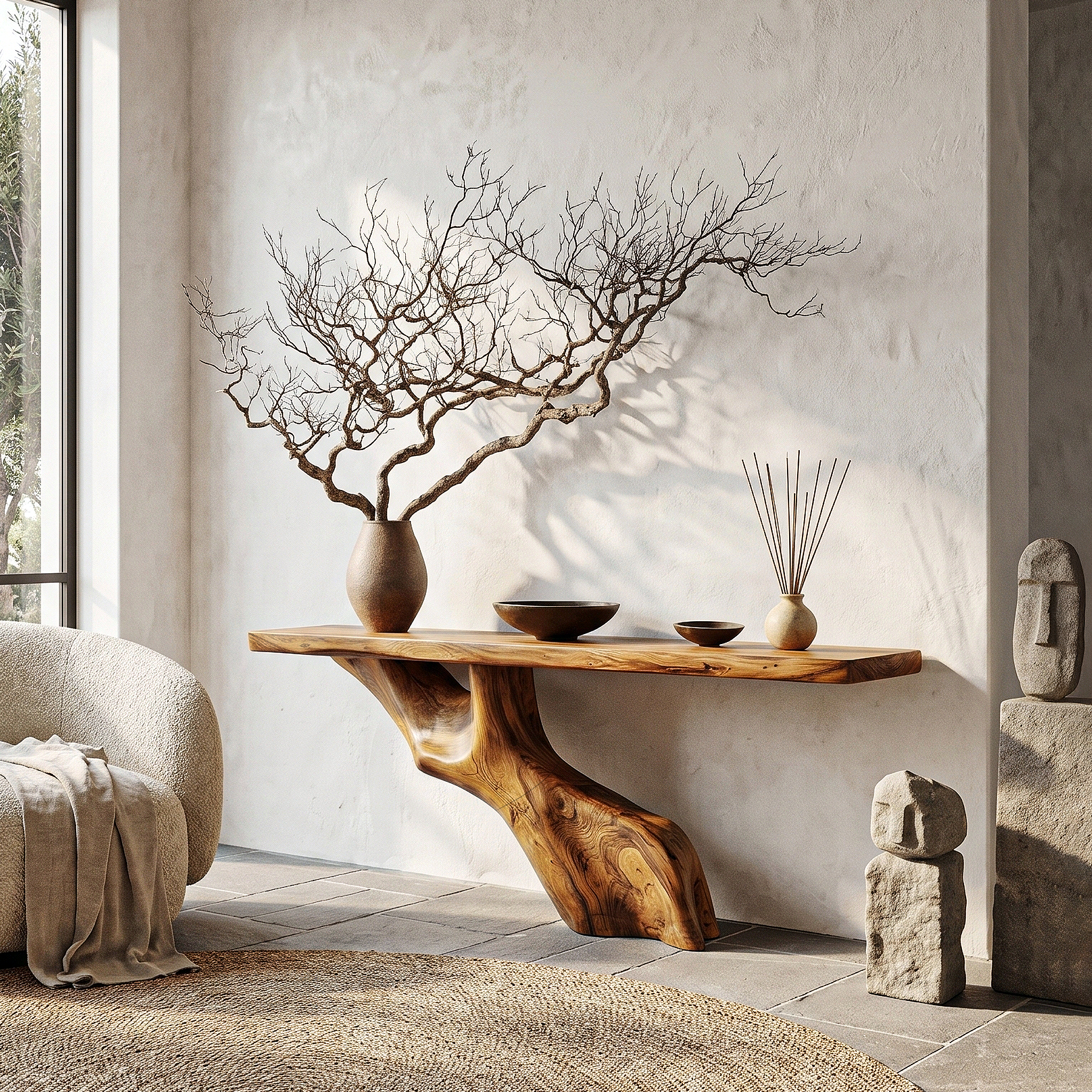 Tree Inspired Console Table With Live Edge Top And Root Base For Hallway SINLHACS612