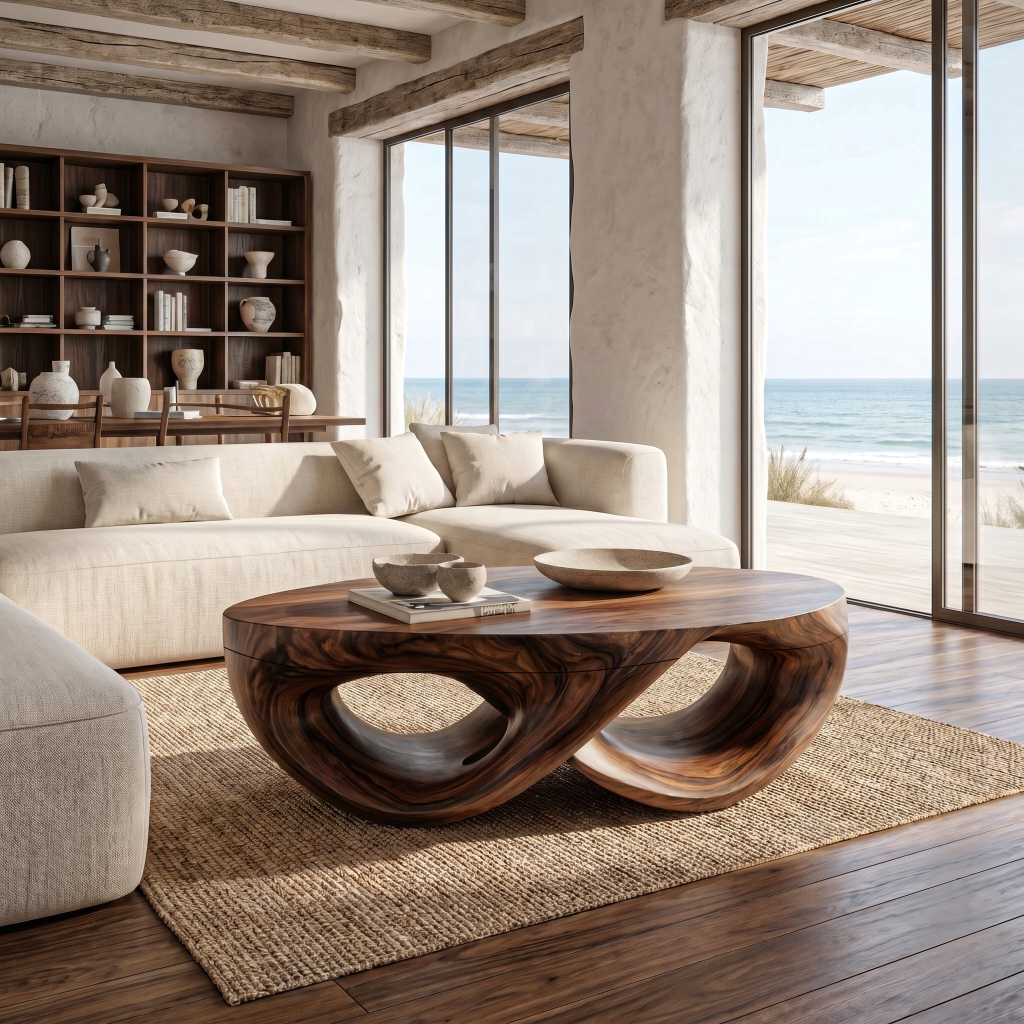 Organic Sculptural Coffee Table With Flowing Solid Wood Silhouette For Living Room SINLHACF392