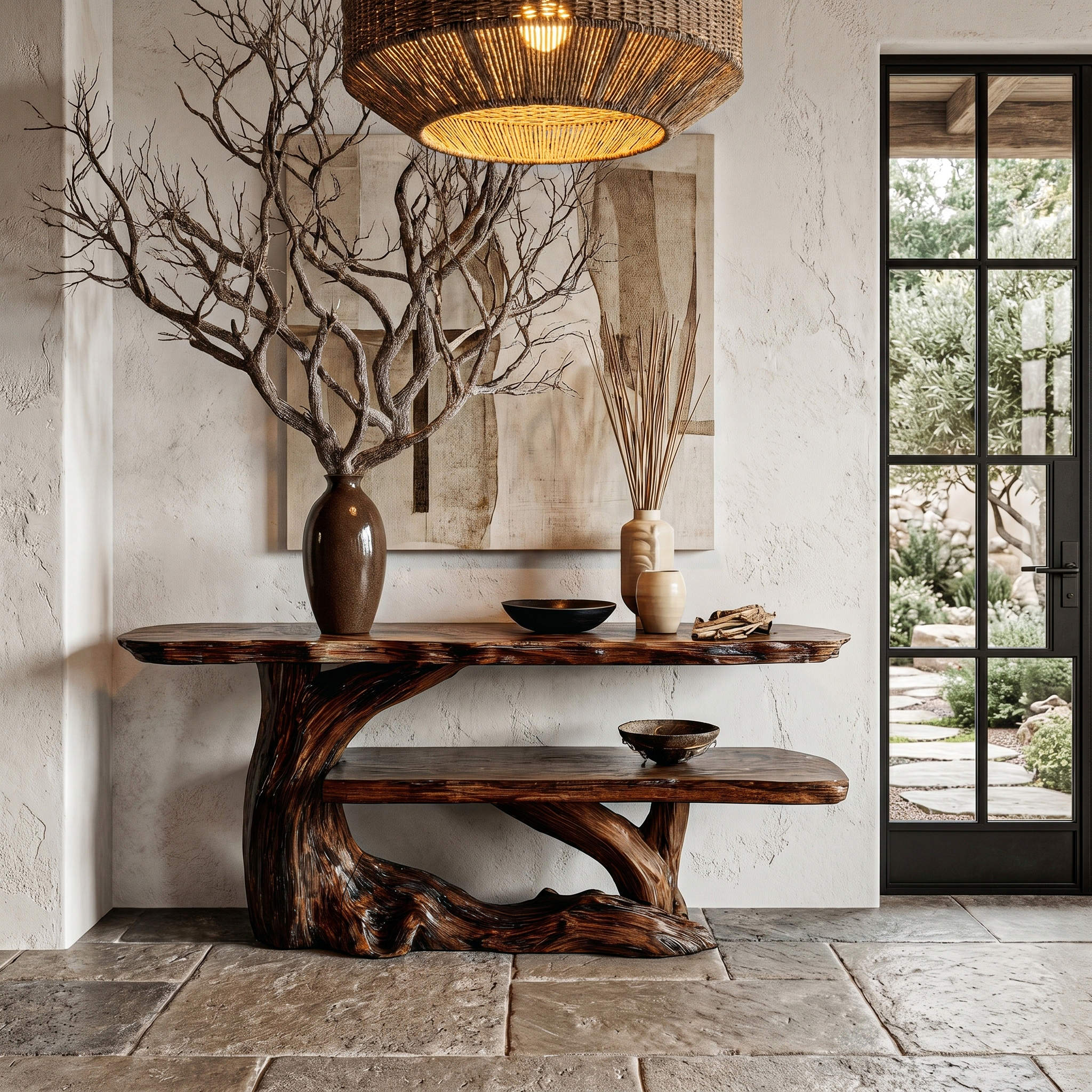 Nature Inspired Console Table With Sculptural Wood Branch Design For Hallway SINLHACS614