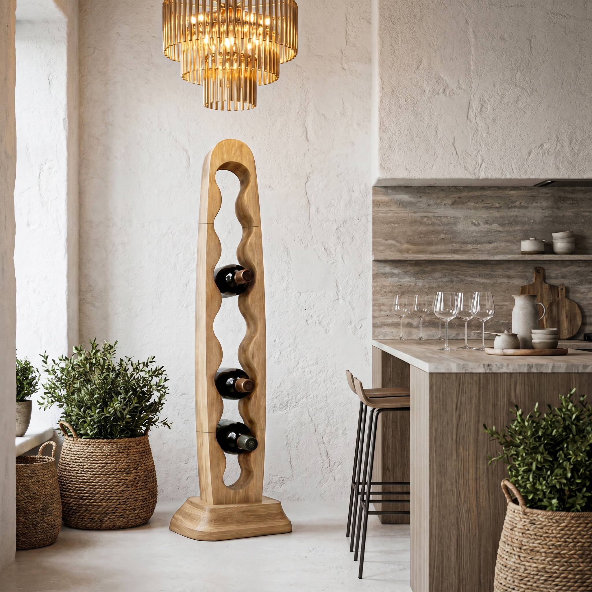 Modern Freestanding Wine Rack With Sculptural Vertical Bottle Storage For Kitchen SINLHAWR029