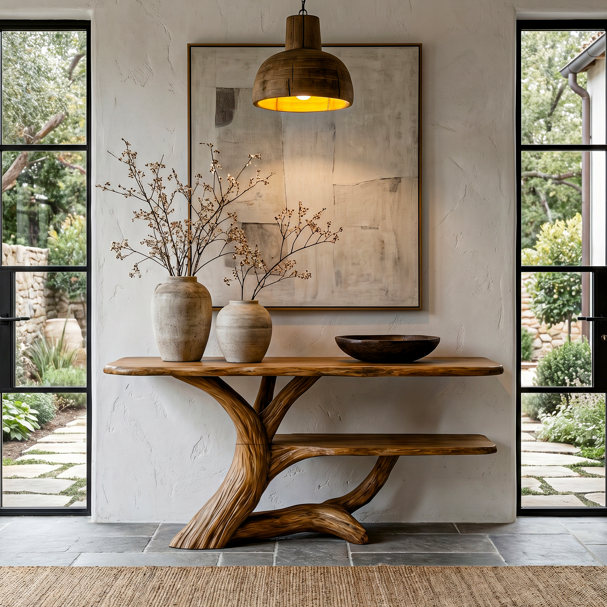 Nature Inspired Console Table With Open Shelf Storage For Living Room SINLHACS620