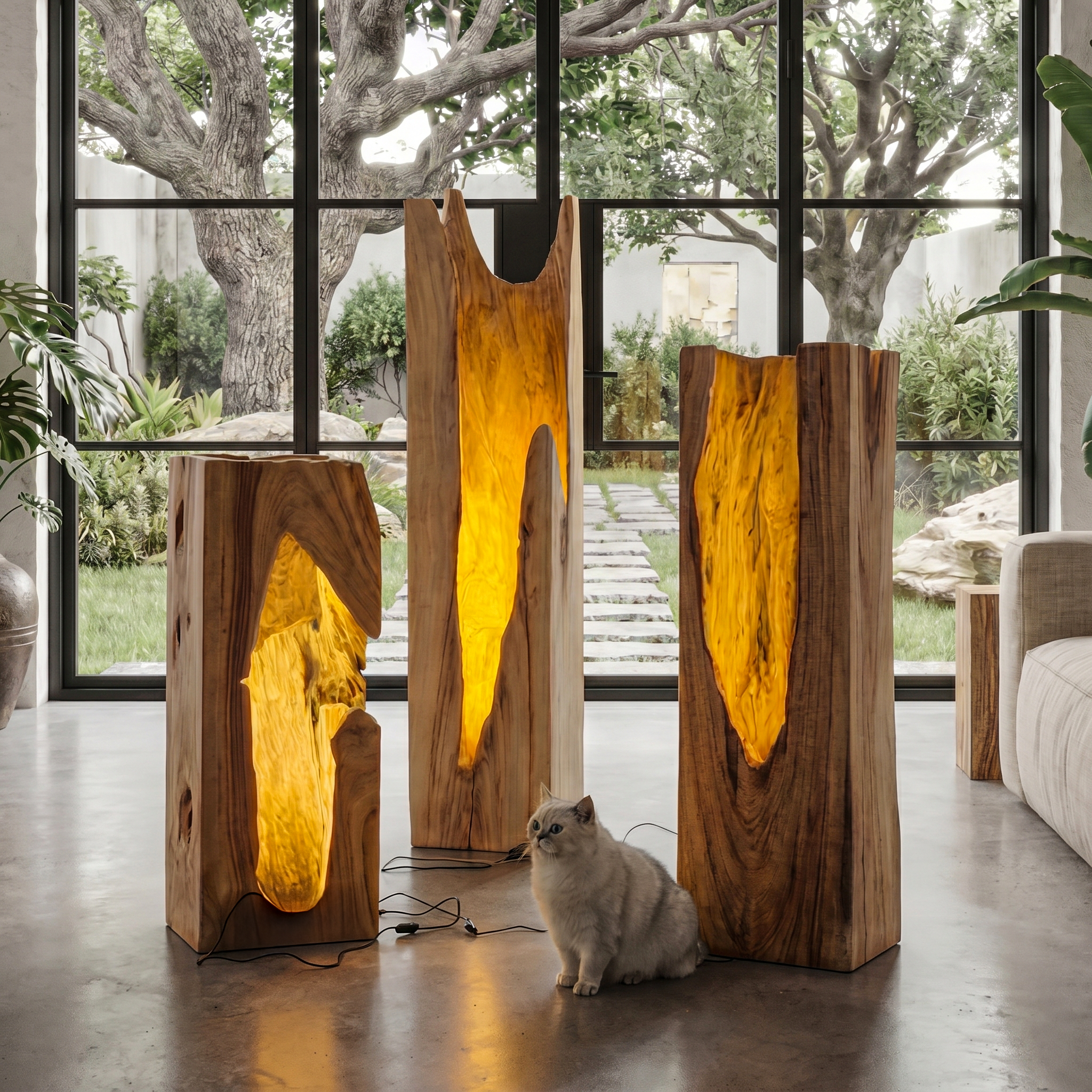 Rustic Tree Trunk Floor Lamp With Natural Hollow Wood Design For Living Room And Bedroom SINLHAFLP085