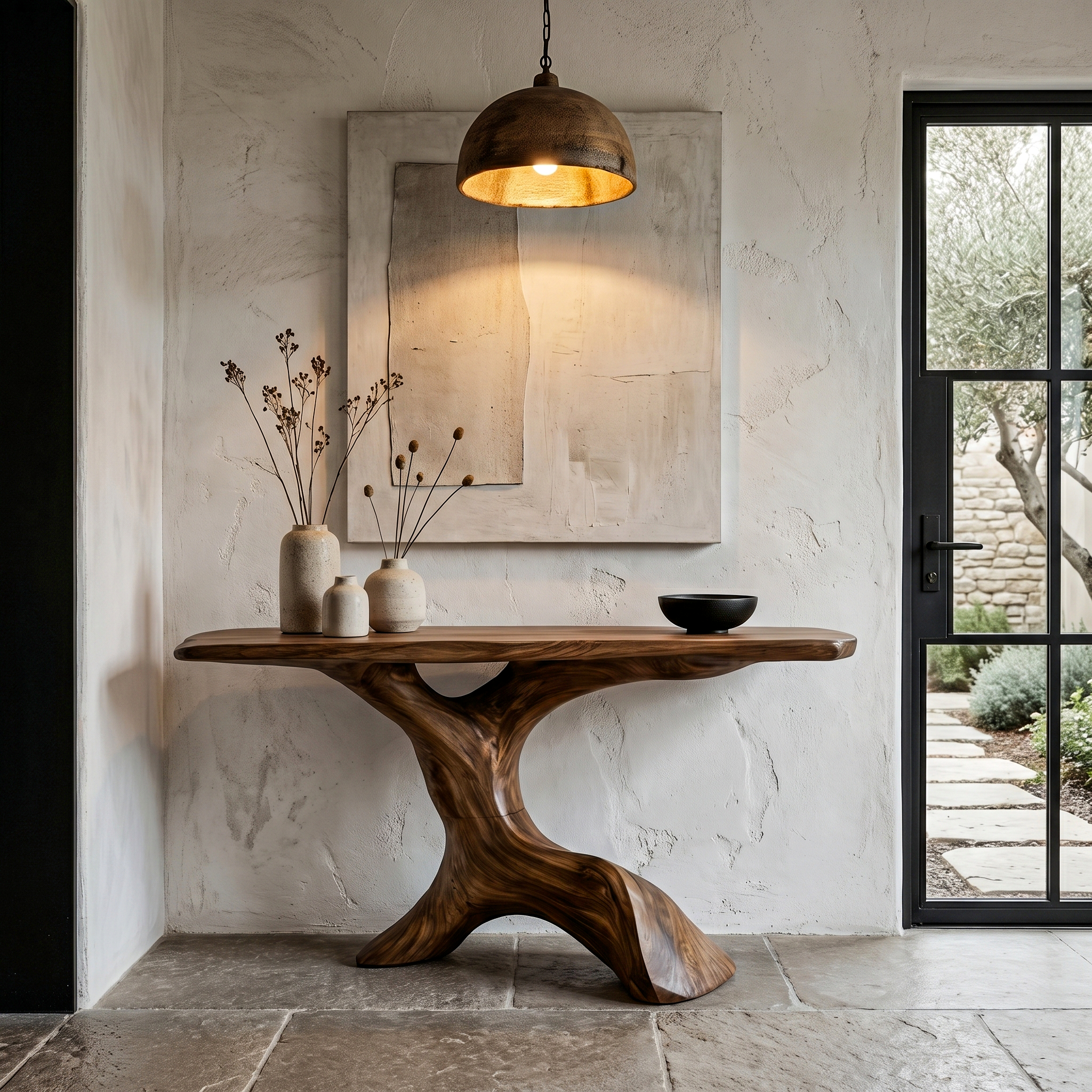 Rustic Console Table With Handcrafted Tree Root Base For Entryway And Living Room SINLHACS624