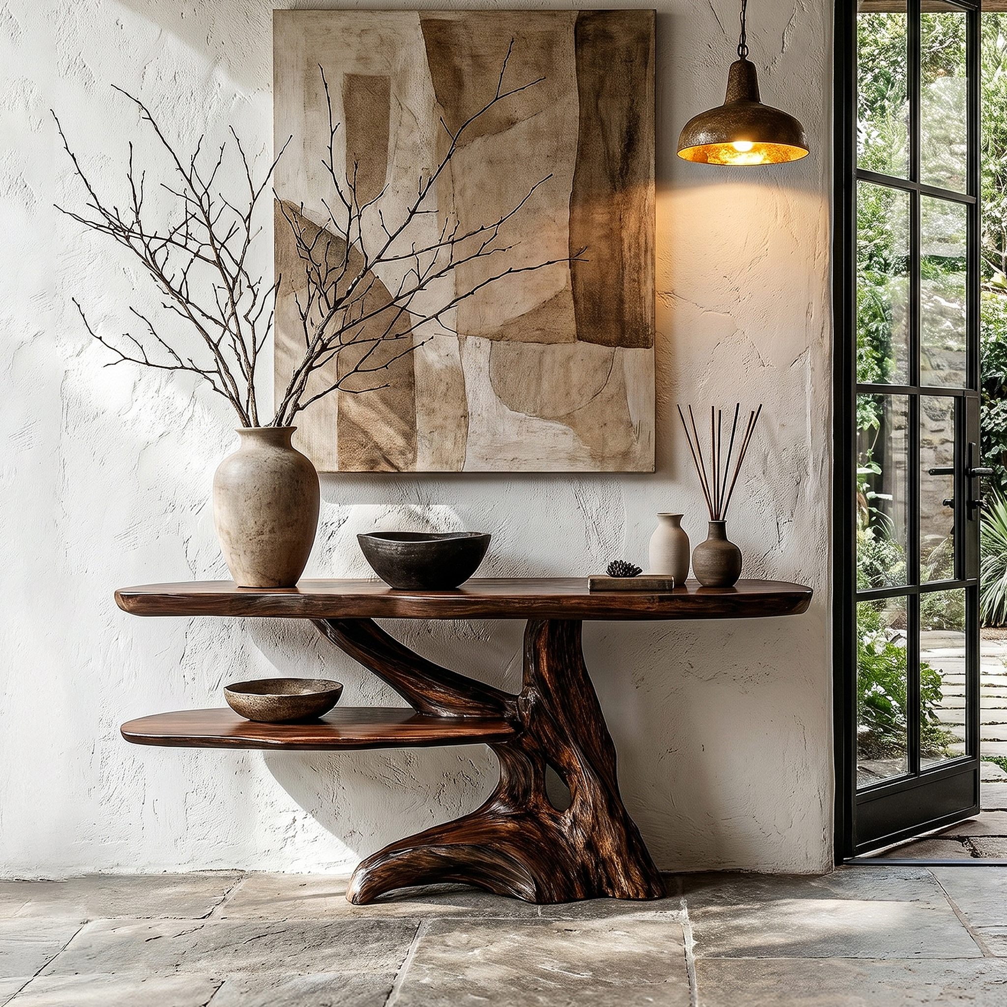 Contemporary Console Table With Sculptural Solid Wood Root Design For Entryway SINLHACS625