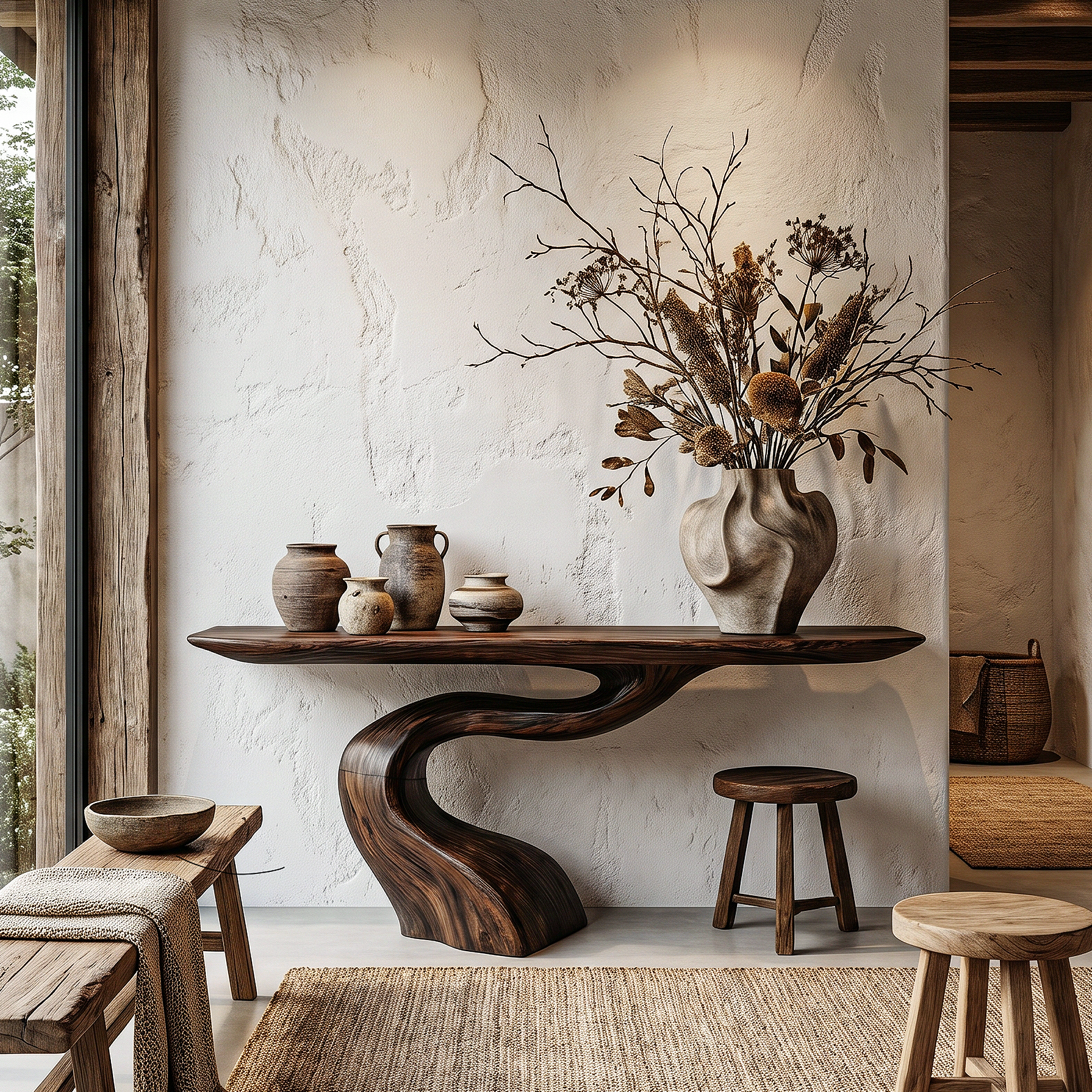 Organic Modern Console Table With Artistic Tree Root Base For Entryway SINLHACS626
