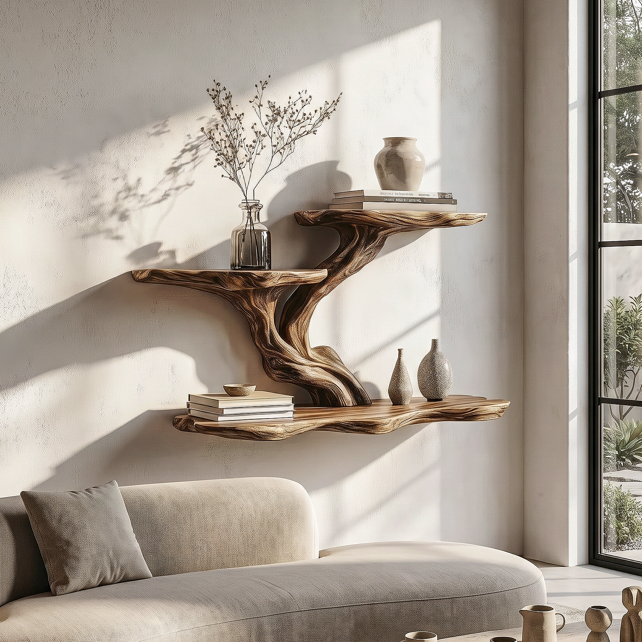 Organic Tree Branch Floating Shelf With Sculptural Wall Storage For Living Room SINLHAFL548