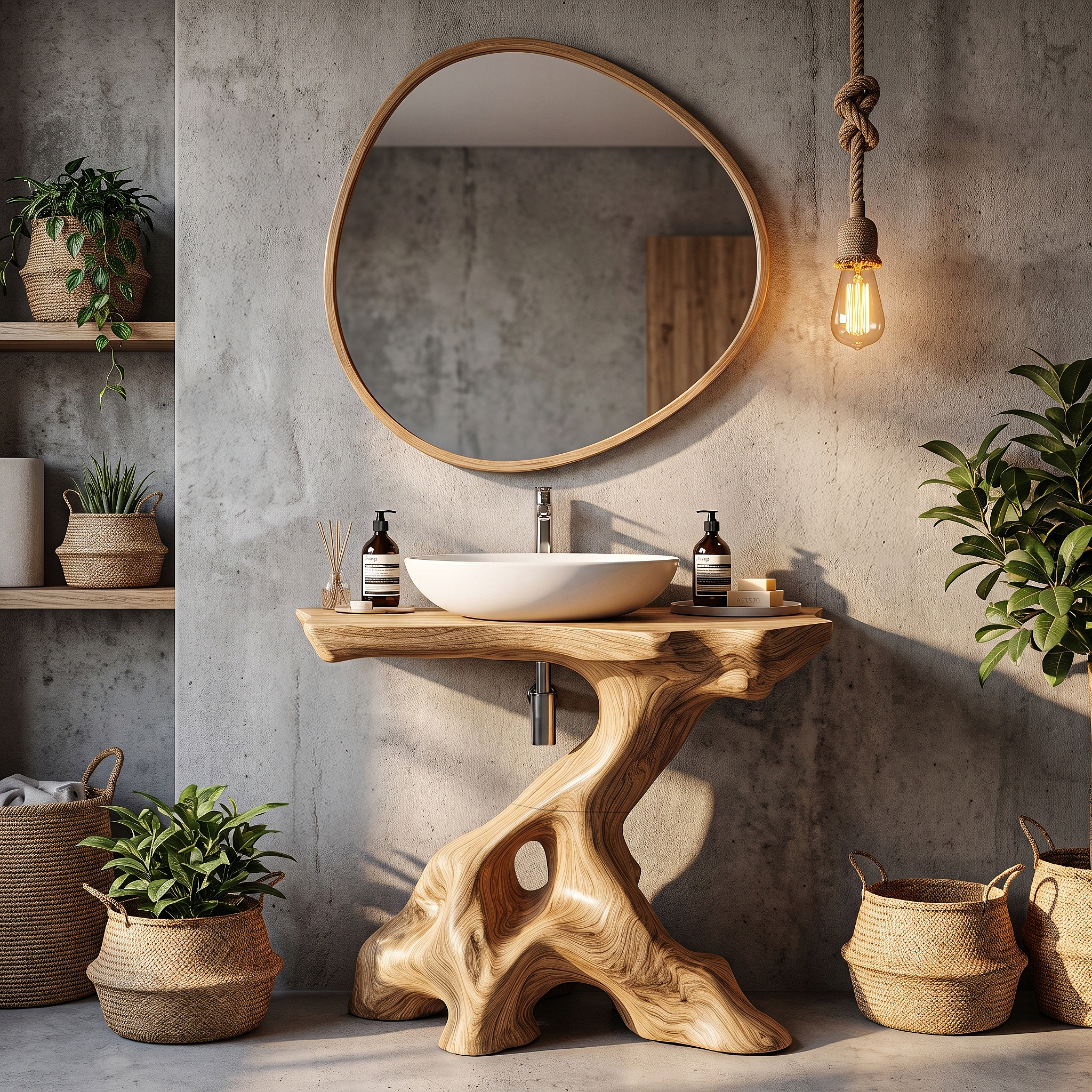 Statement Bathroom Vanity With Nature Inspired Tree Design For Powder Room SINLHABRV324