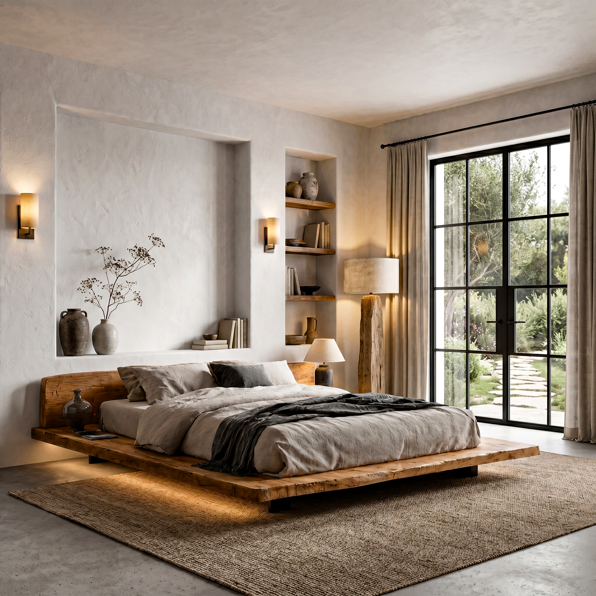 Modern Platform Bed Frame With Floating Design And Upholstered Headboard For Bedroom SINLHAWB123