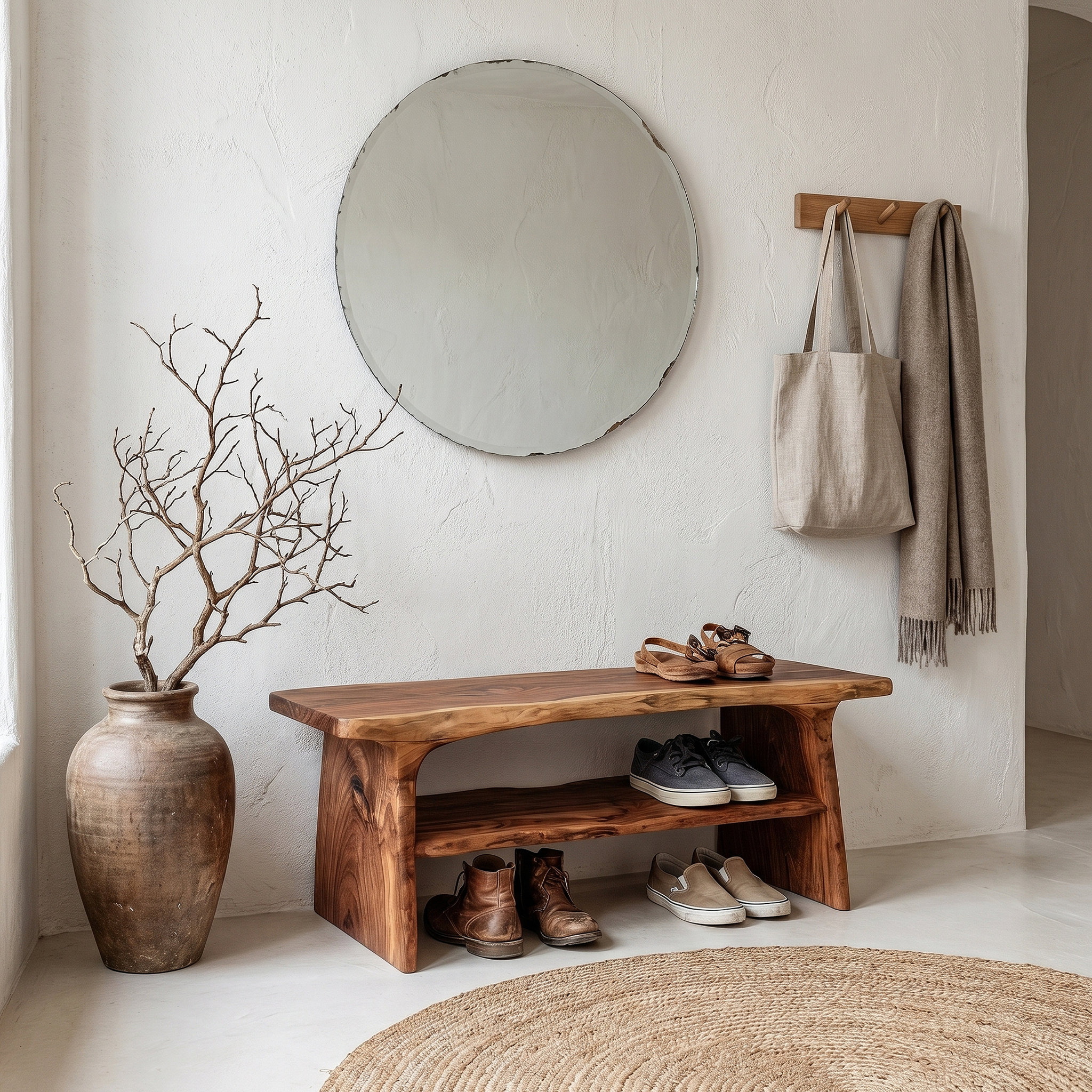 Rustic Shoe Bench With Natural Wood Storage For Entryway SINLHASB089