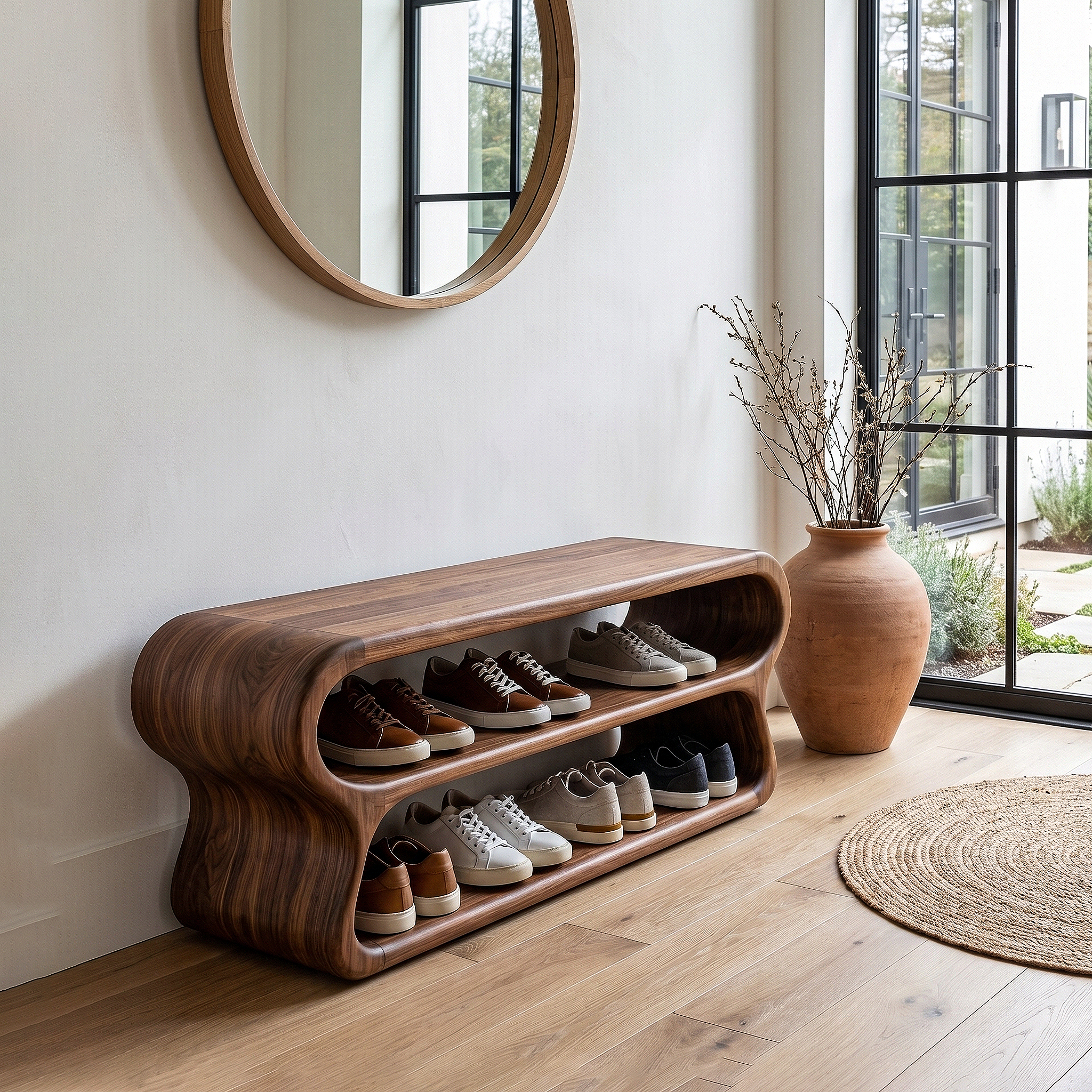 Contemporary Shoe Bench With Open Storage Compartments For Hallway SINLHASB092