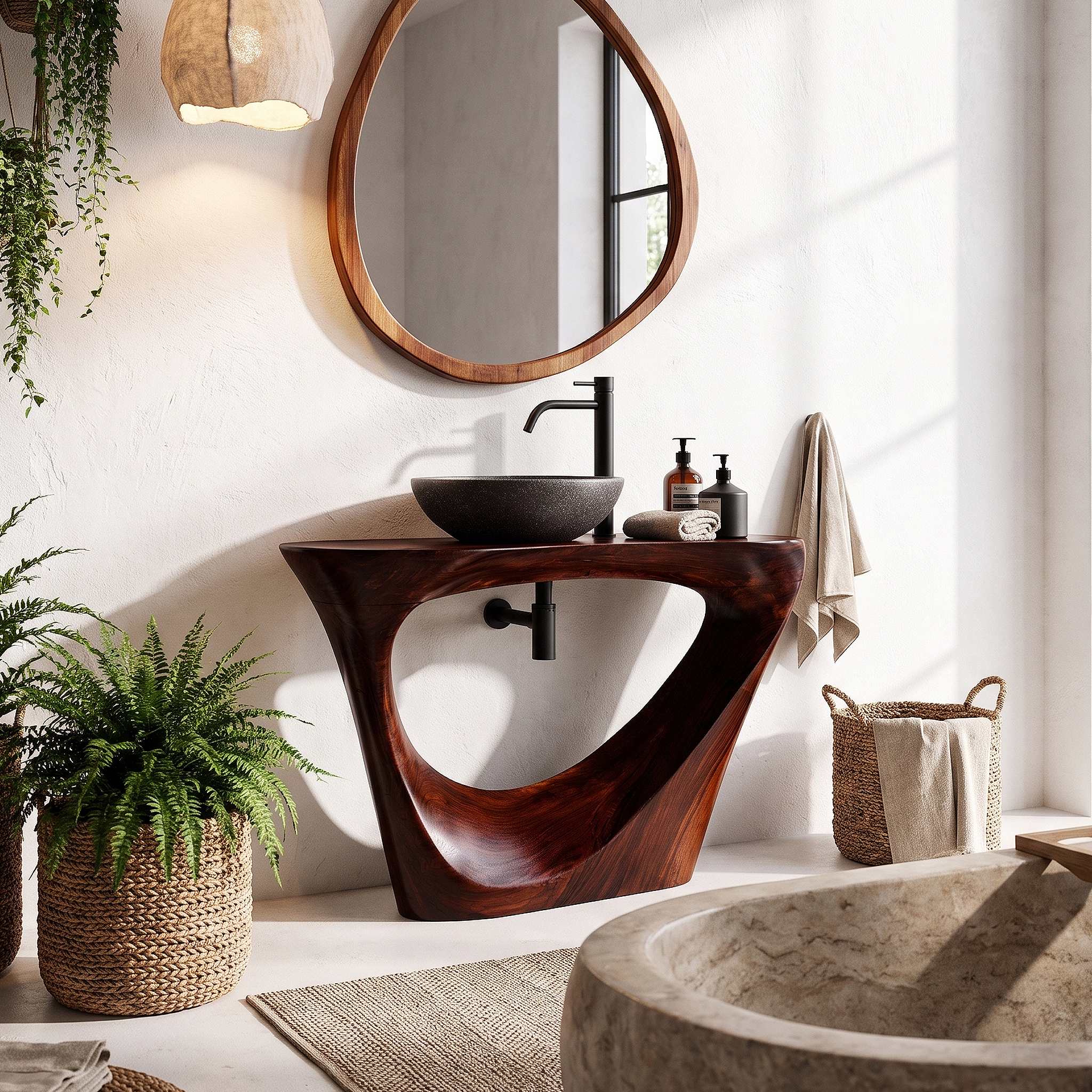 Live Edge Floating Bathroom Vanity With Sculptural Tree Support For Bathroom SINLHABRV320