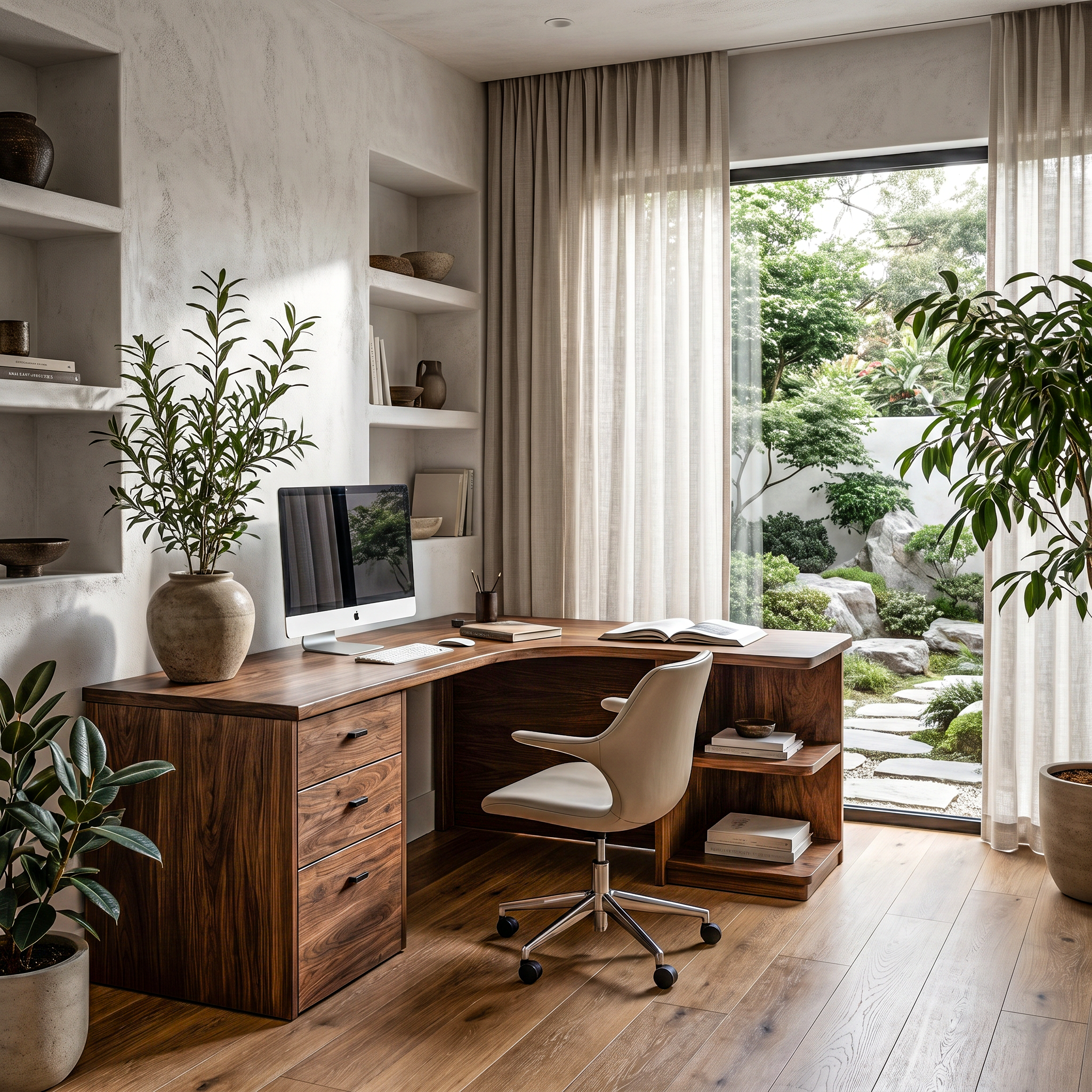 Modern Corner Desk With Built In Drawer Storage And Open Shelves For Home Office And Workspace SINLHADK123