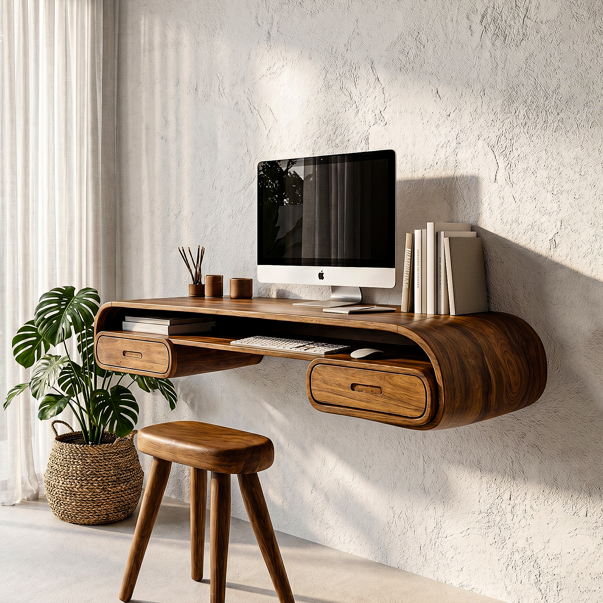 Minimalist Wall Mounted Desk With Built In Drawers For Home Office SINLHADK125