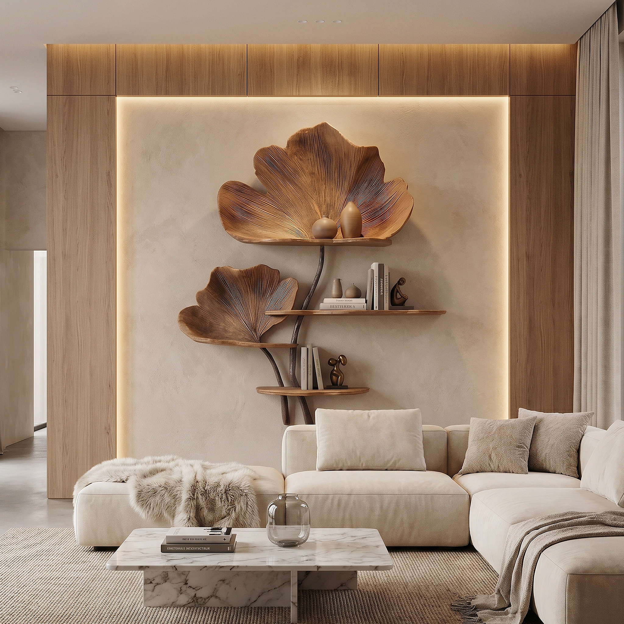 Organic Tree Wall Shelf With Leaf Shape Design For Living Room And Bedroom SINLHAFL540