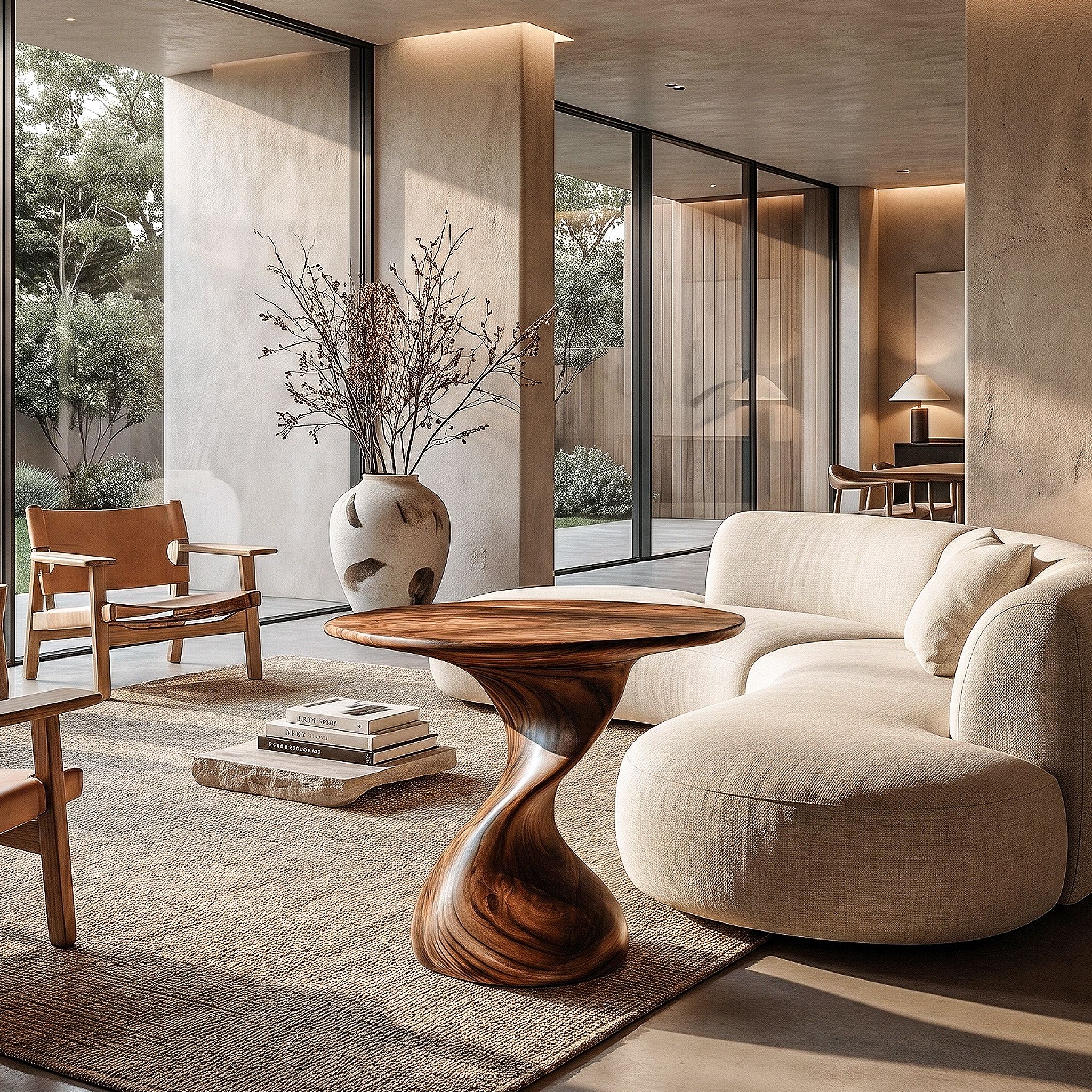 Organic Sculptural Side Table With Twisted Pedestal Base For Living Room And Bedroom SINLHABT248