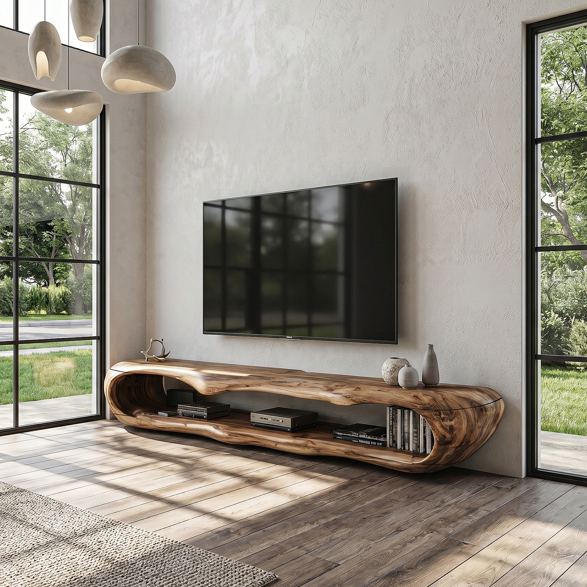 Sculptural TV Cabinet Nature Inspired Artistic Design For Living Room SINLHATC075