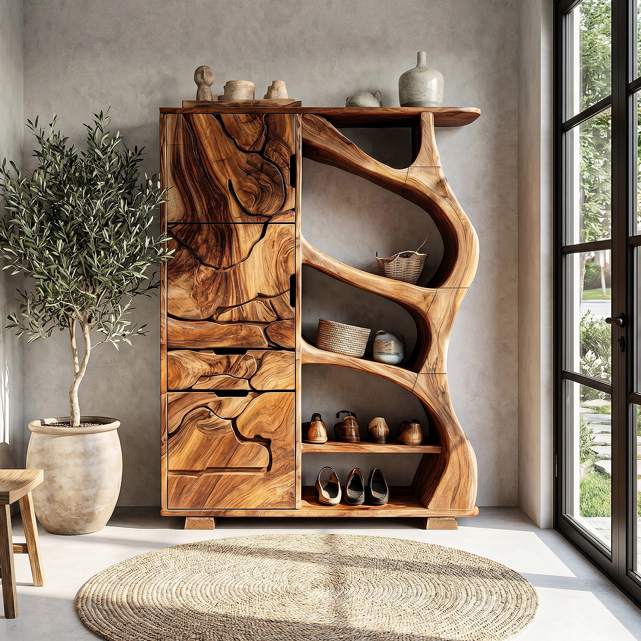 Nature Inspired Entryway Cabinet Organic Storage Design SINLHASC534