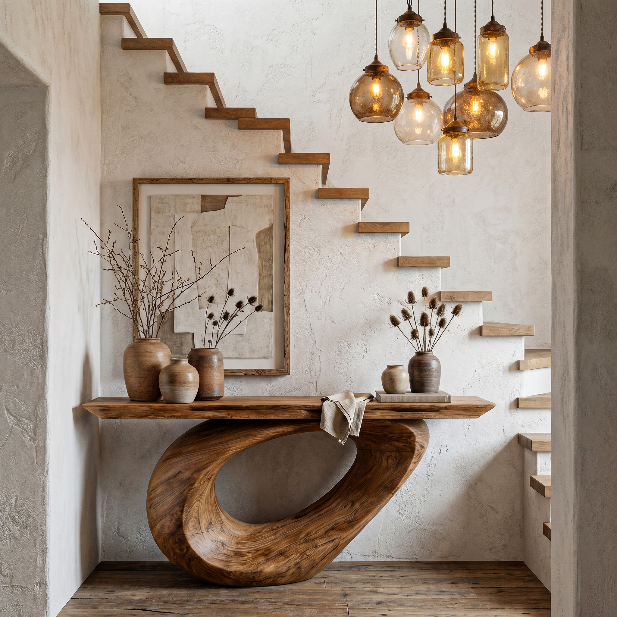 Sculptural Console Table With Curved Loop Wooden Base For Entryway SINLHACS576