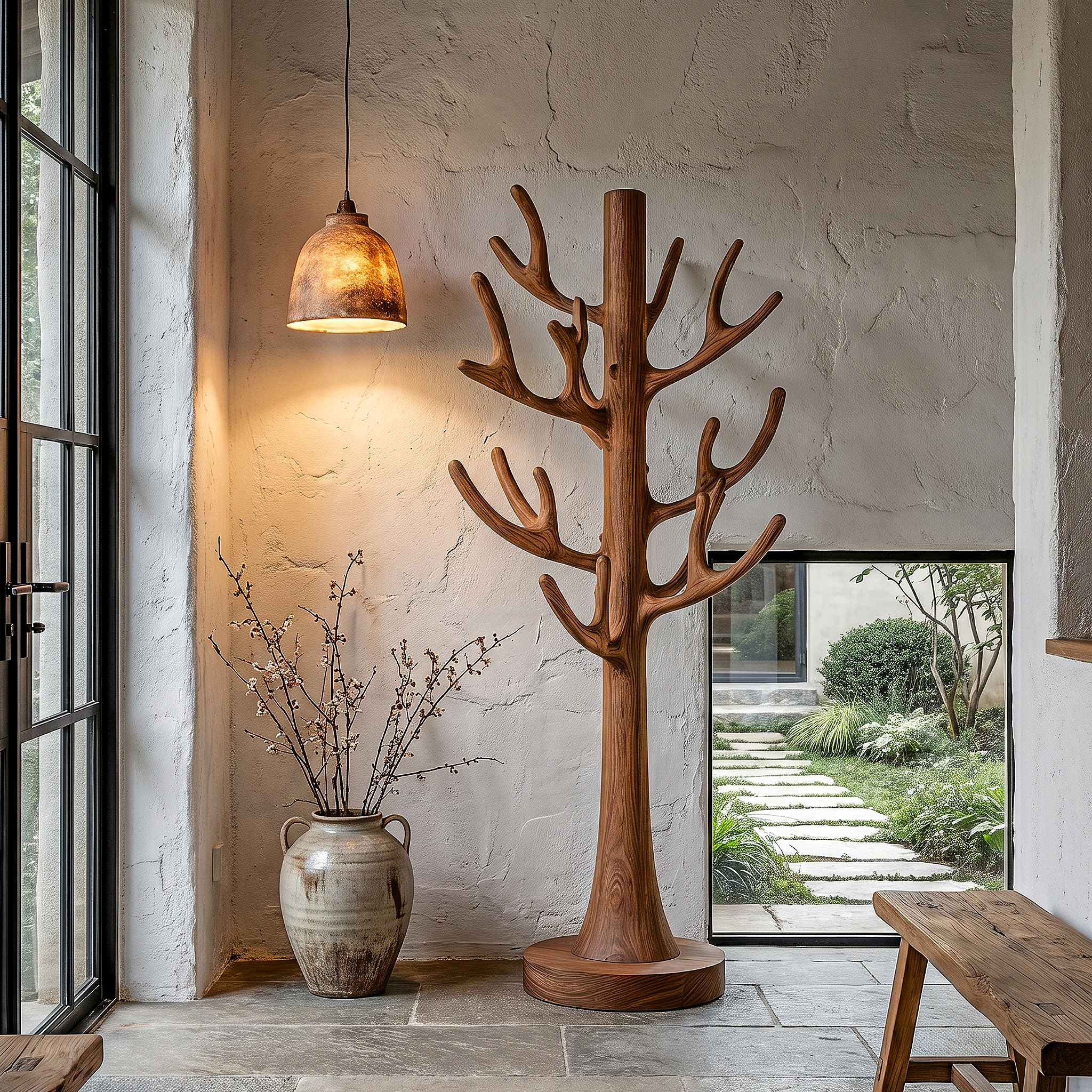 Tree Inspired Standing Coat Rack With Multiple Branch Hooks For Entryway SINLHATCR117