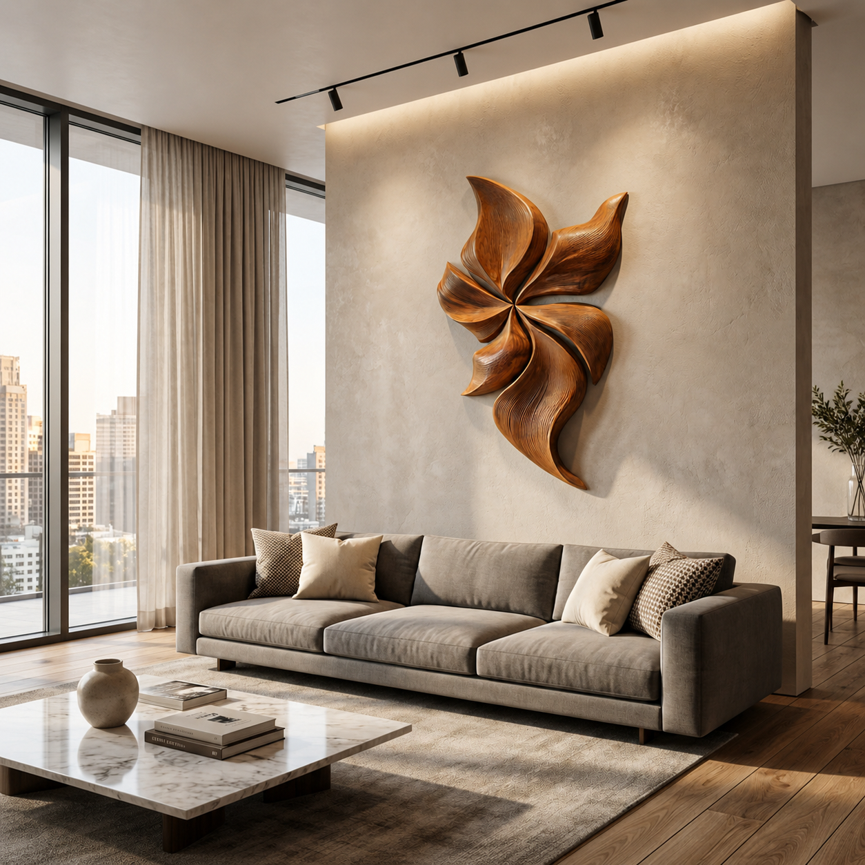 Modern Wooden Wall Art With Floral Inspired Sculpture For Living Room RTTHTTWA145