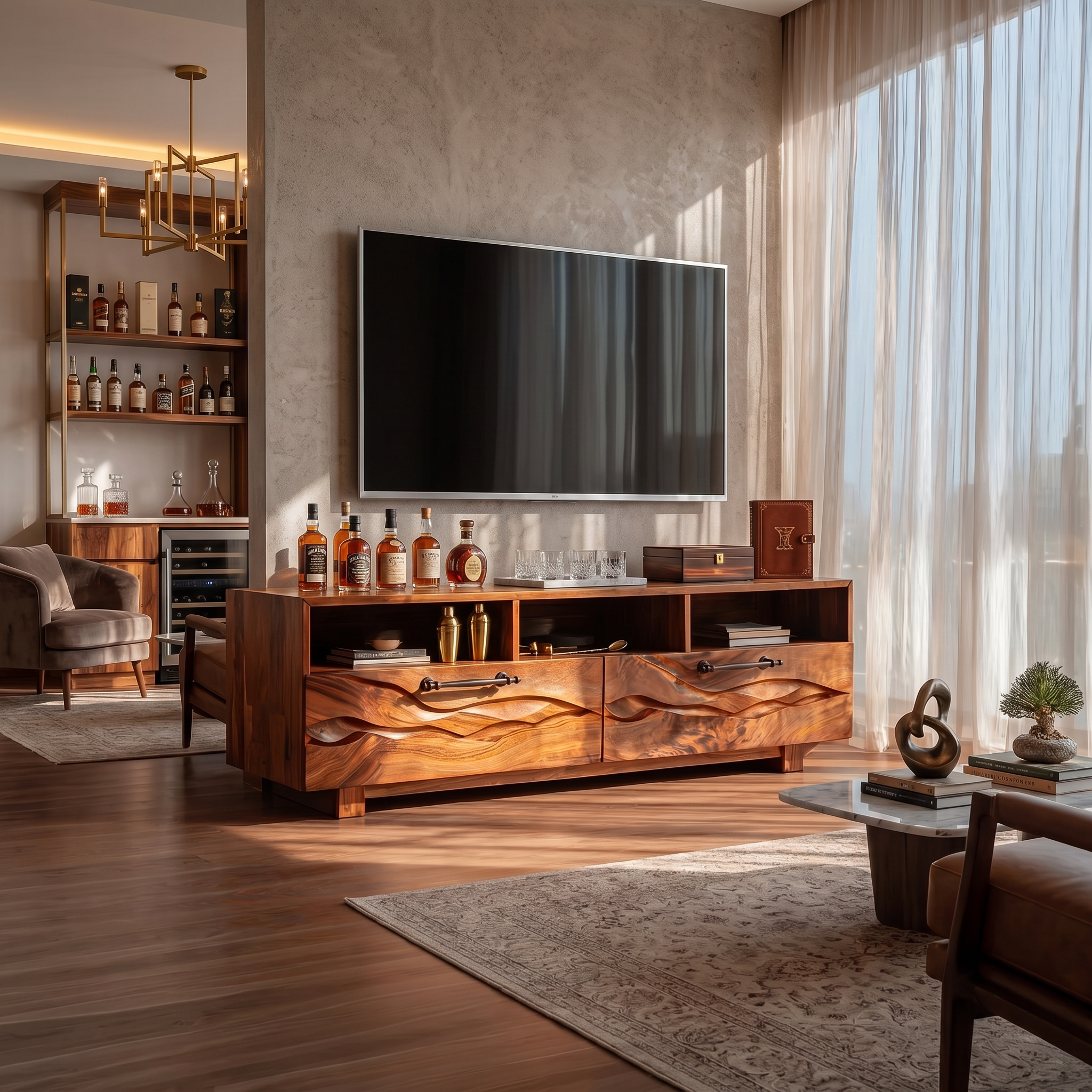 Organic Curved TV Cabinet For Modern Lake House Interior SILDTTRTVC096