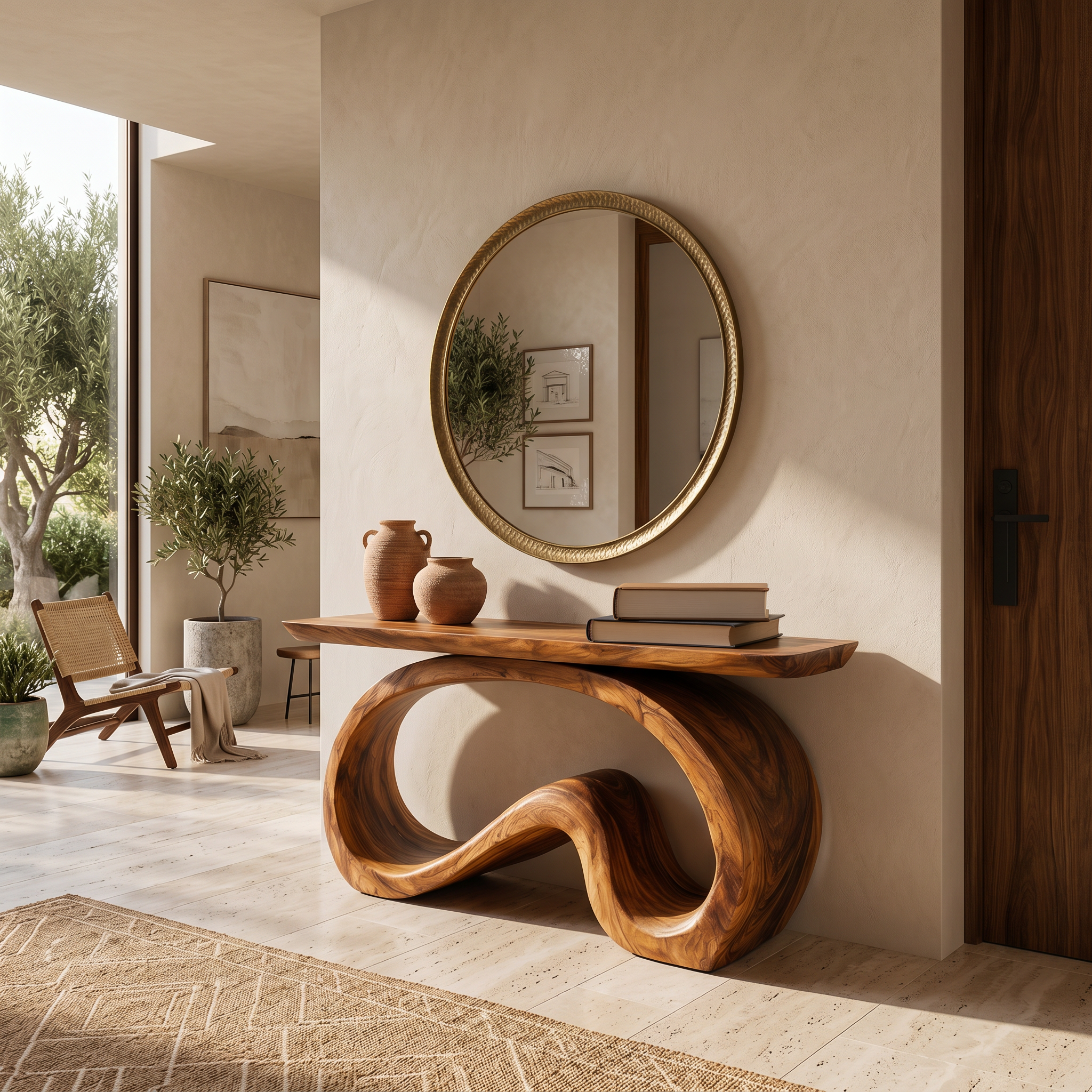 Artistic Wooden Console Table With Flowing Wood Base For Living RTTHTTCS024