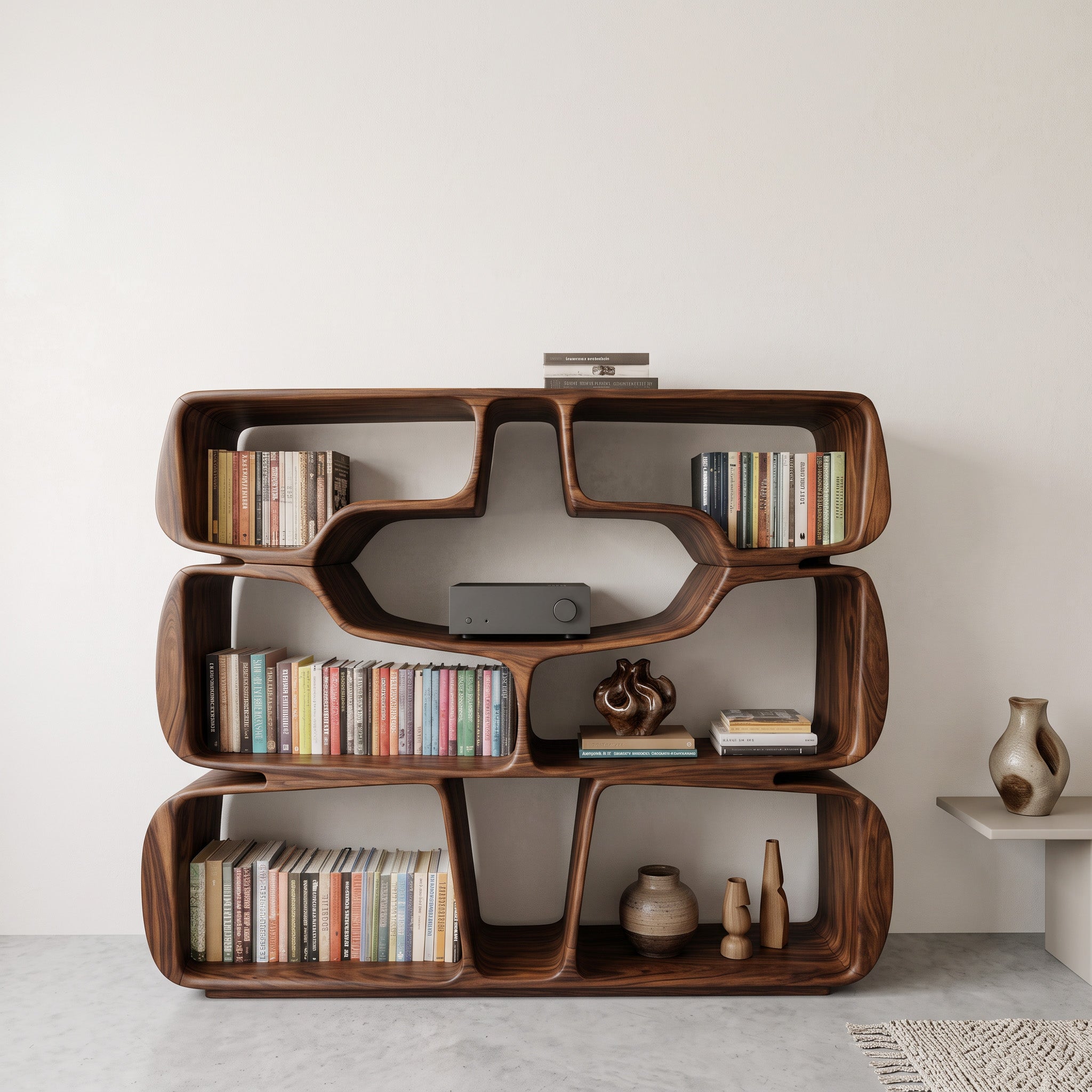 Modern Sculptural Bookshelf With Organic Curves For Living Room SITHHNBS042