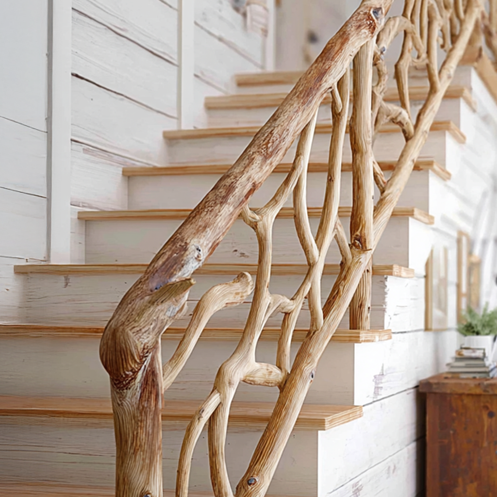 Rustic Solid Wood Stair Railing Home Interior SINLSAST002