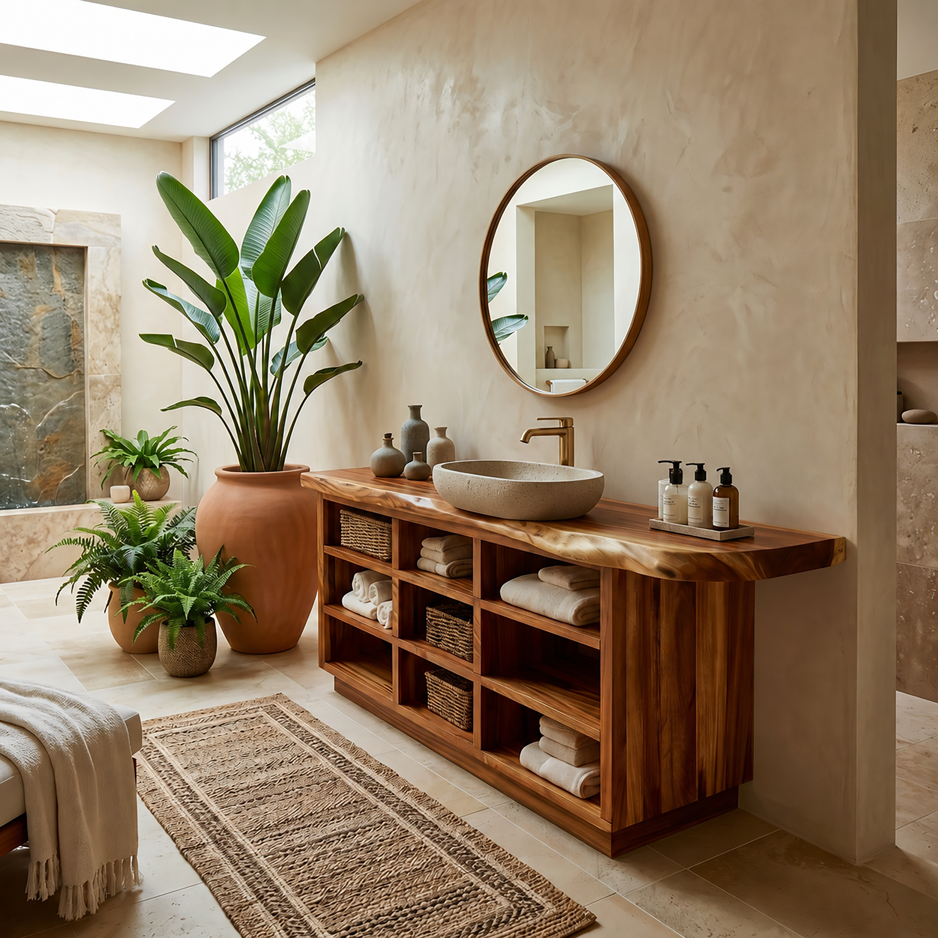 Japandi Wood Washstand Vanity For Zen Bathroom SILDTTRBRV164